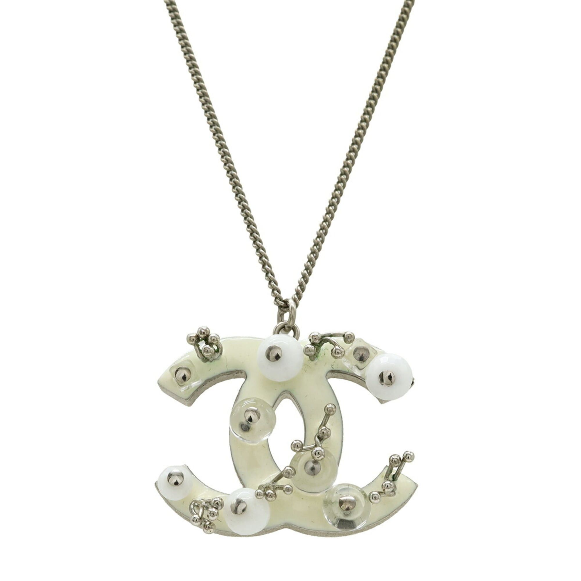 Chanel CHANEL Coco Mark Chain Necklace Pendant, Metal Enamel Beads, Silver Ivory, B10A Size ONE SIZE - 2 Thumbnail