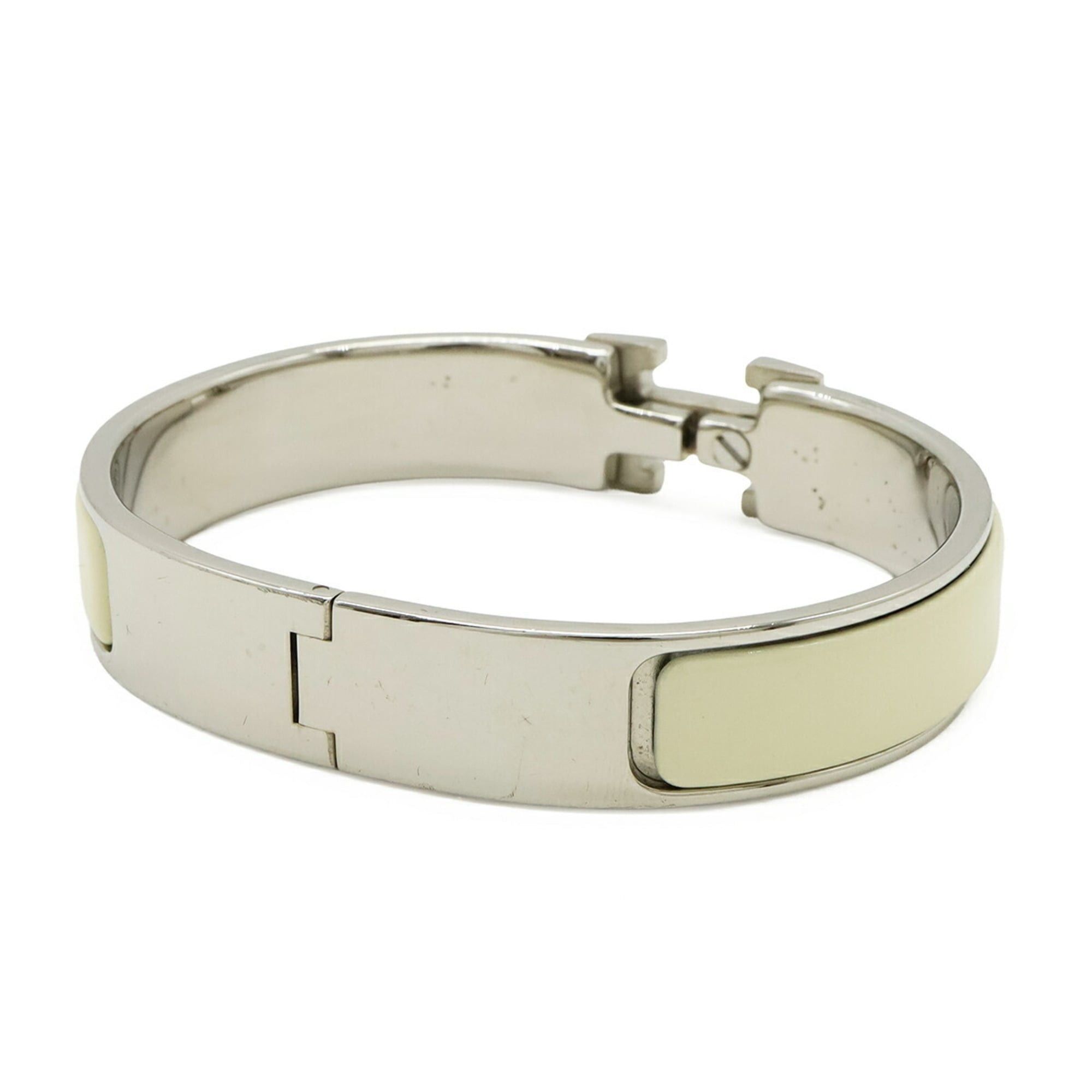 Hermes HERMES Clic H PM Bracelet Bangle Enamel Metal Ivory White Size ONE SIZE - 3 Thumbnail