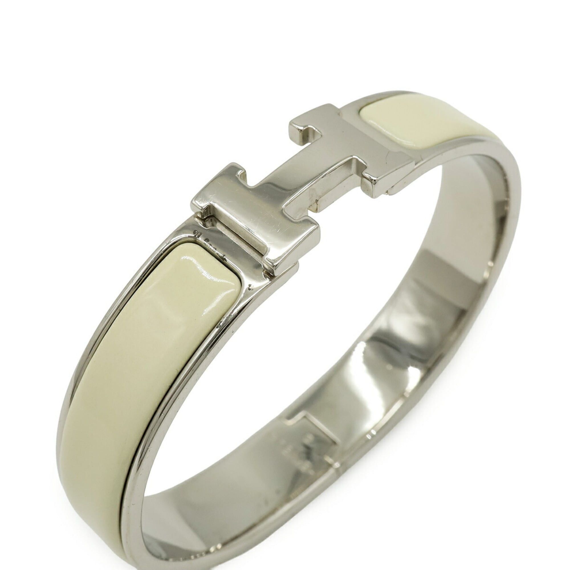Hermes HERMES Clic H PM Bracelet Bangle Enamel Metal Ivory White Size ONE SIZE - 4 Thumbnail