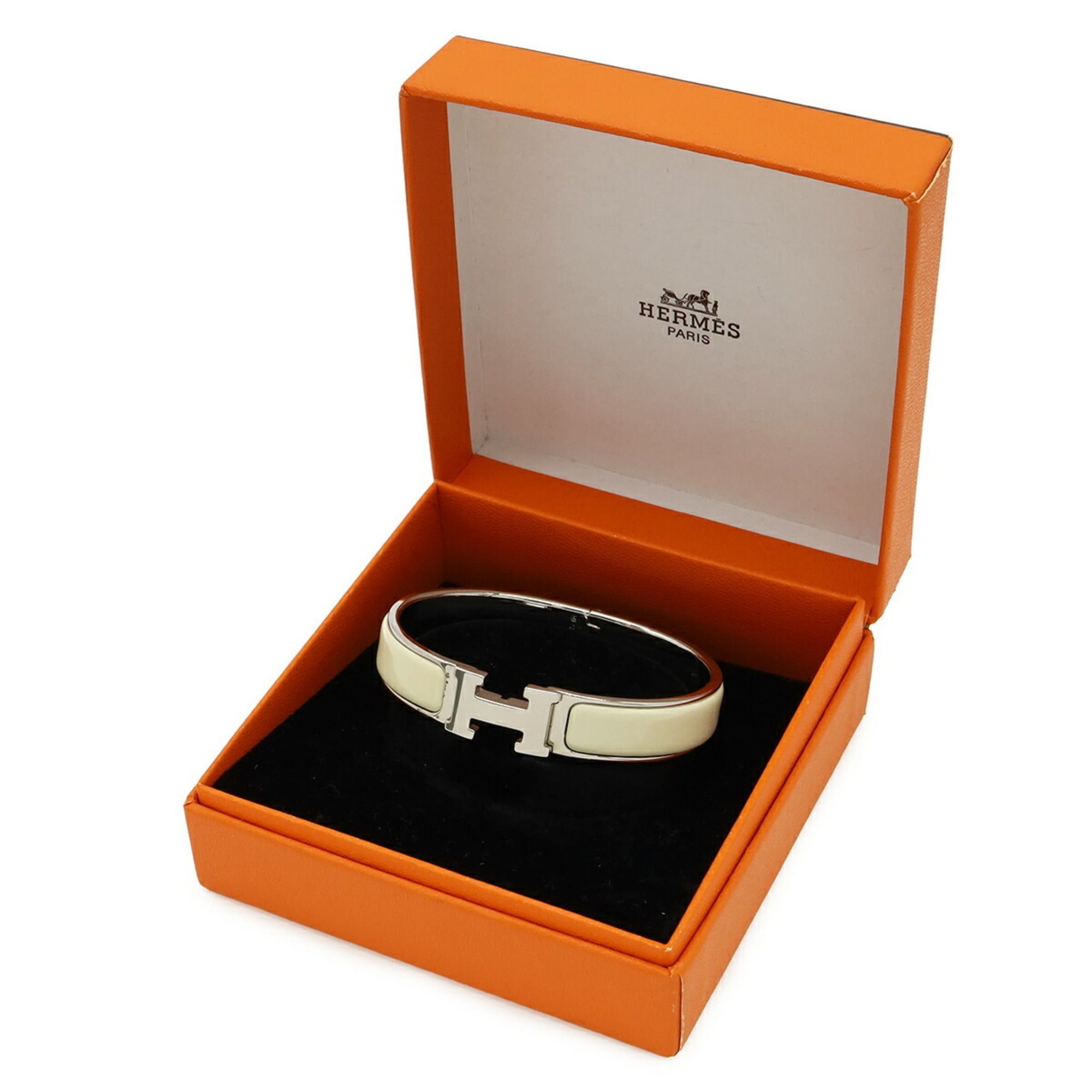 Hermes HERMES Clic H PM Bracelet Bangle Enamel Metal Ivory White Size ONE SIZE - 7 Thumbnail