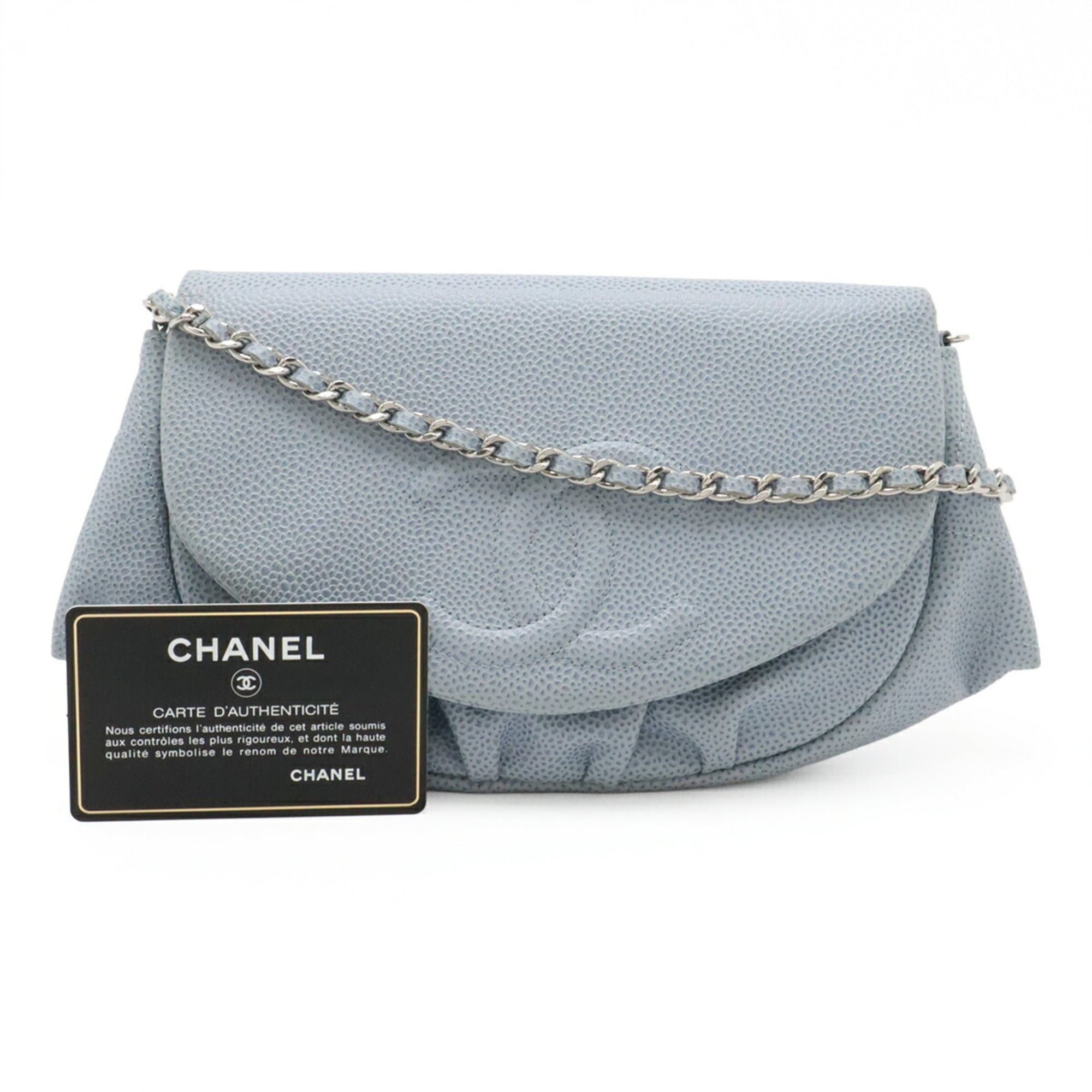 Chanel CHANEL Half Moon Coco Mark Wallet Chain Shoulder Bag Pouch Caviar Leather Light Blue A40033 Size ONE SIZE - 10 Thumbnail