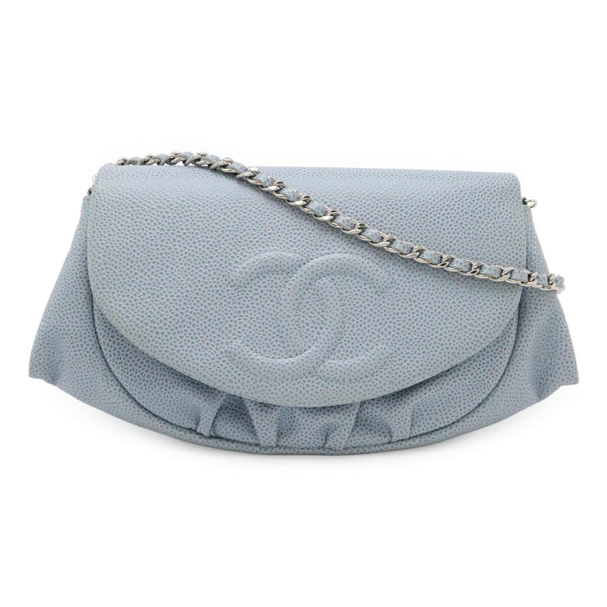 Chanel CHANEL Half Moon Coco Mark Wallet Chain Shoulder Bag Pouch Caviar Leather Light Blue A40033 Size ONE SIZE - 2 Thumbnail