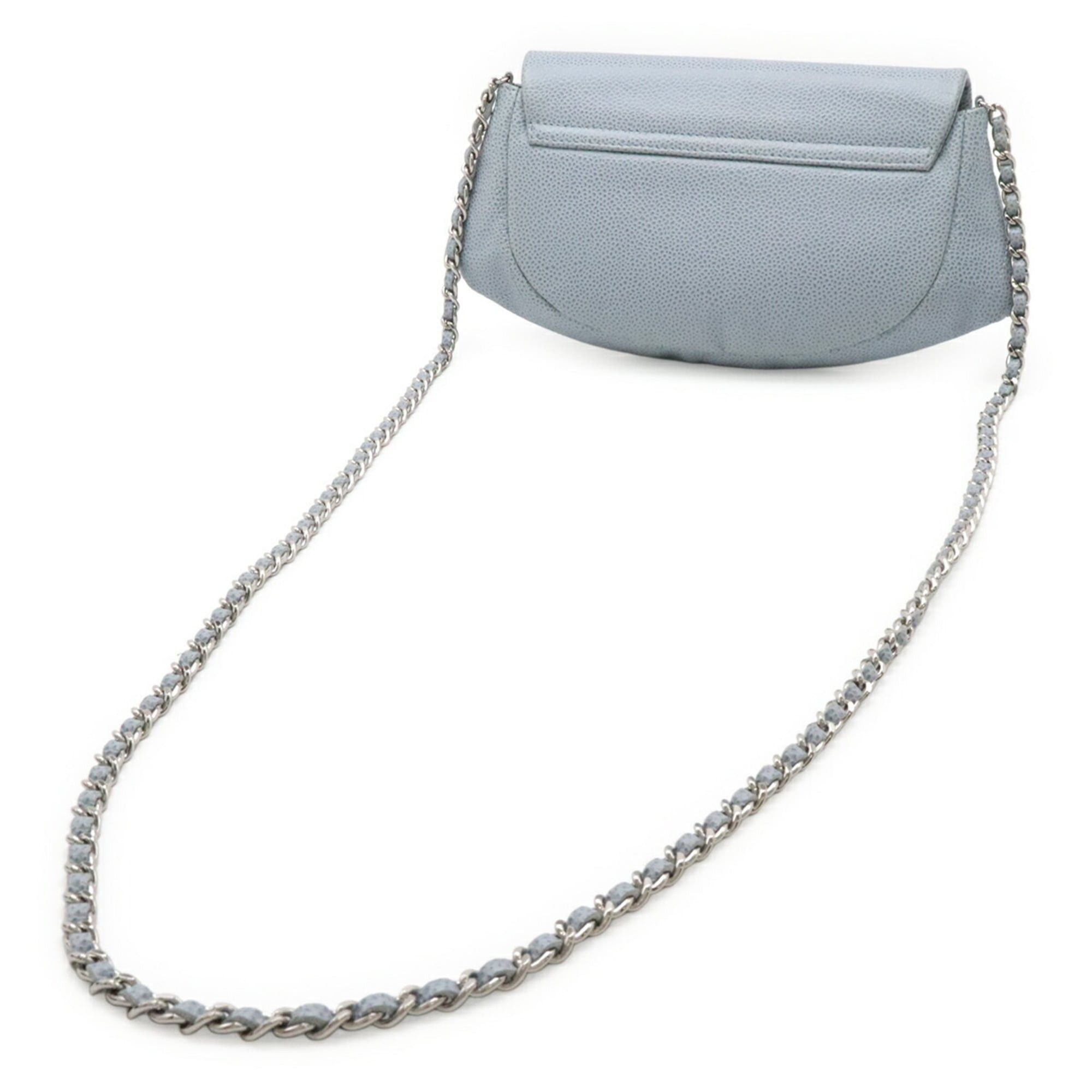 Chanel CHANEL Half Moon Coco Mark Wallet Chain Shoulder Bag Pouch Caviar Leather Light Blue A40033 Size ONE SIZE - 3 Thumbnail