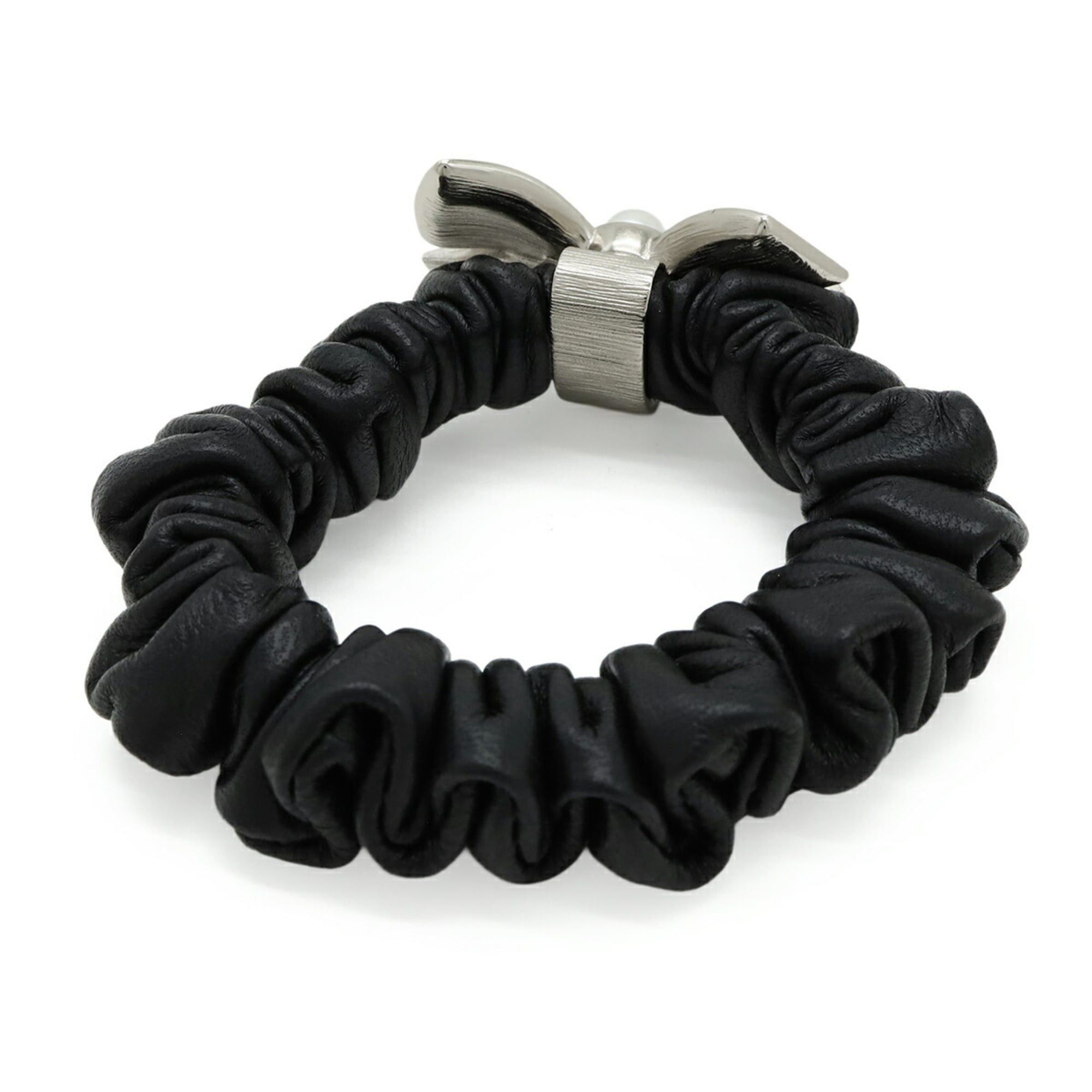 Chanel CHANEL Coco Mark Ribbon Rhinestone Leather Scrunchie Hair Tie with Faux Pearl, Black (A22P) Size ONE SIZE - 3 Thumbnail