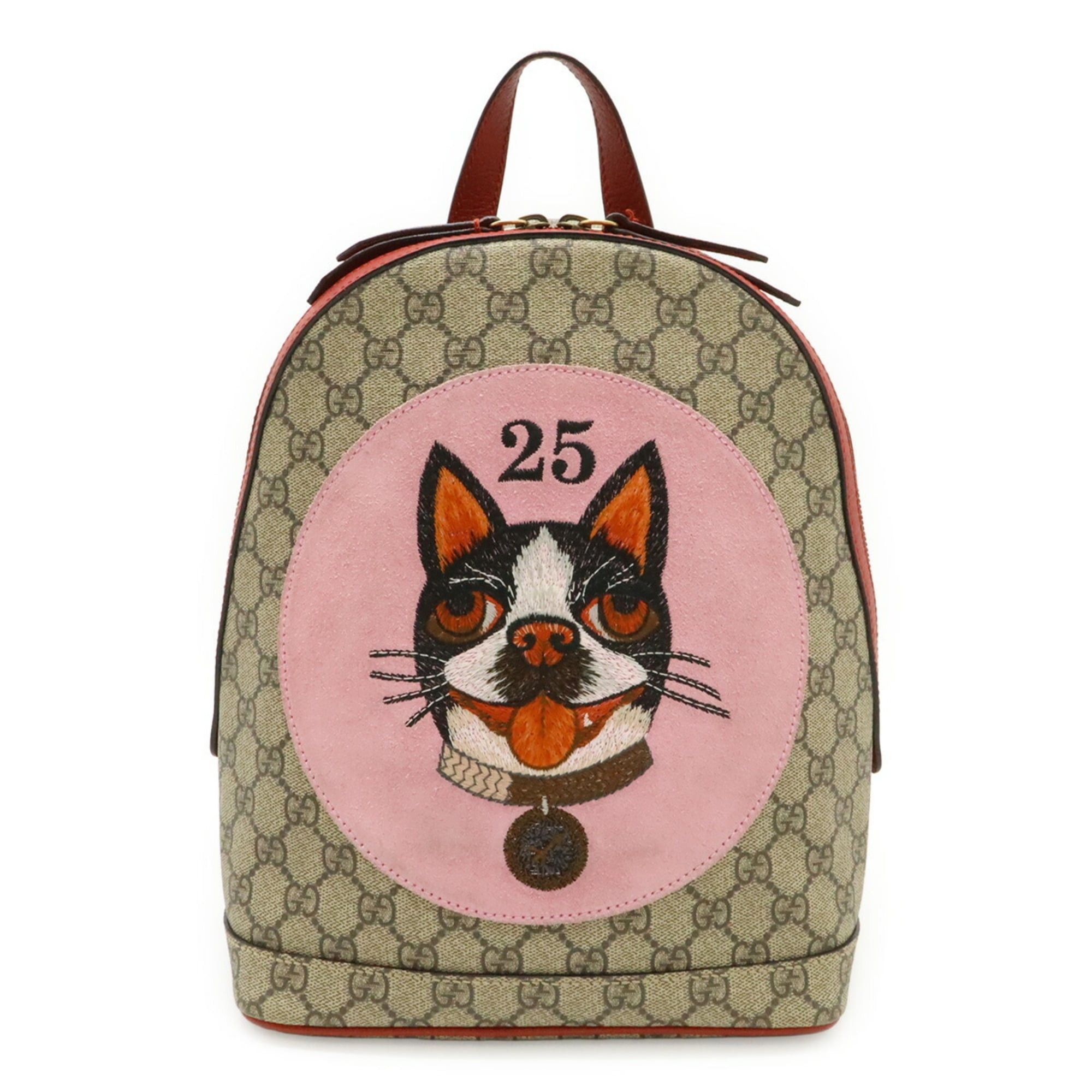 Gucci GUCCI GG Supreme BOSCO appliqué dog backpack, leather, beige/red, 495621 Size ONE SIZE - 2 Thumbnail