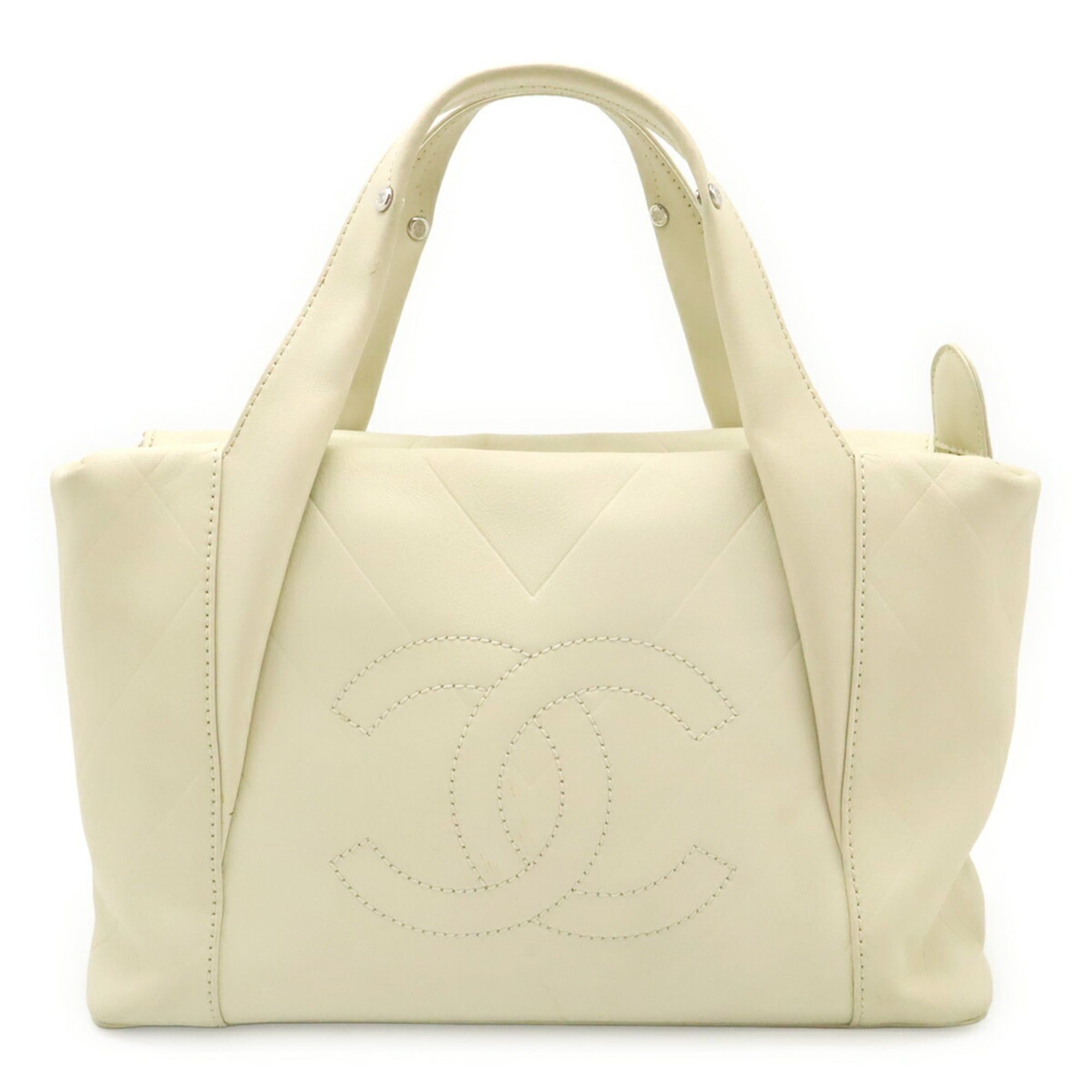 Chanel CHANEL V-stitch Coco Mark Handbag Tote Bag Leather Ivory White Size ONE SIZE - 2 Thumbnail