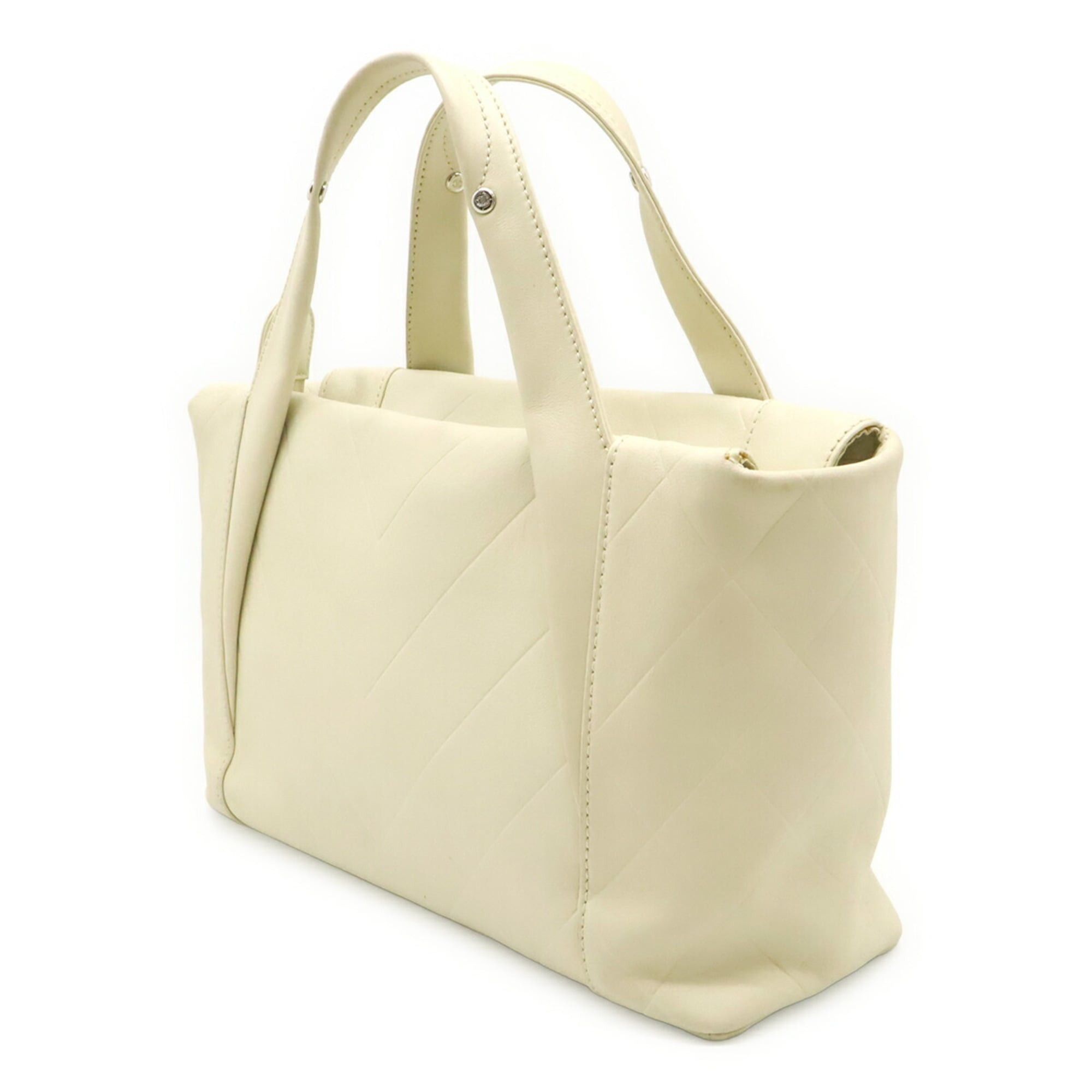 Chanel CHANEL V-stitch Coco Mark Handbag Tote Bag Leather Ivory White Size ONE SIZE - 3 Thumbnail