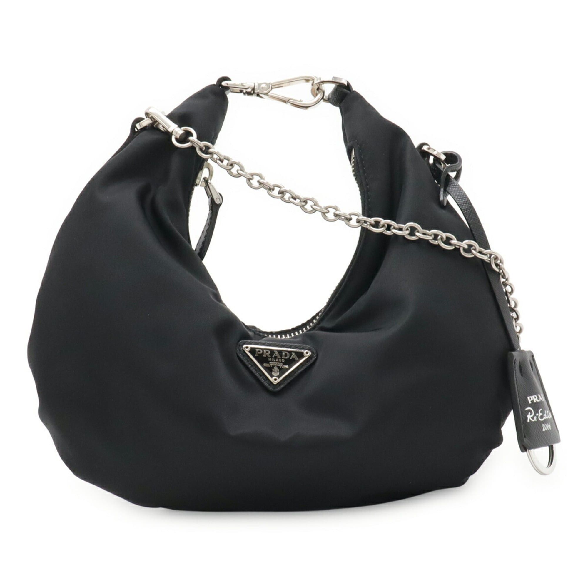 Prada PRADA Triangle Chain Shoulder Bag, Nylon and Leather, NERO Black, Re Edition 2006, Purchased at a domestic boutique, 1BH172 Size ONE SIZE - 2 Thumbnail