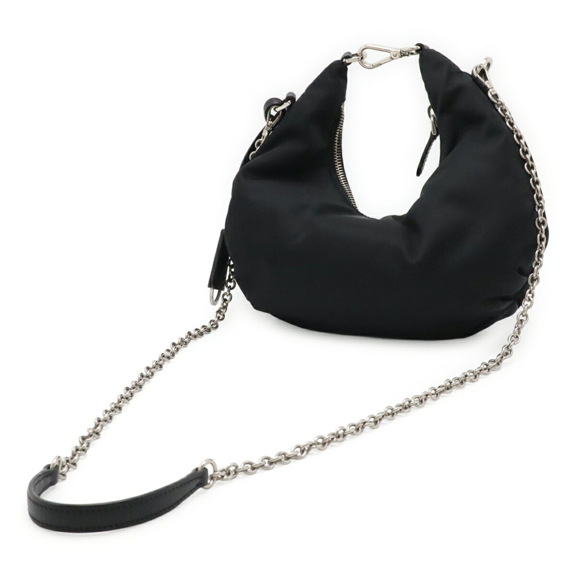 Prada PRADA Triangle Chain Shoulder Bag, Nylon and Leather, NERO Black, Re Edition 2006, Purchased at a domestic boutique, 1BH172 Size ONE SIZE - 3 Thumbnail