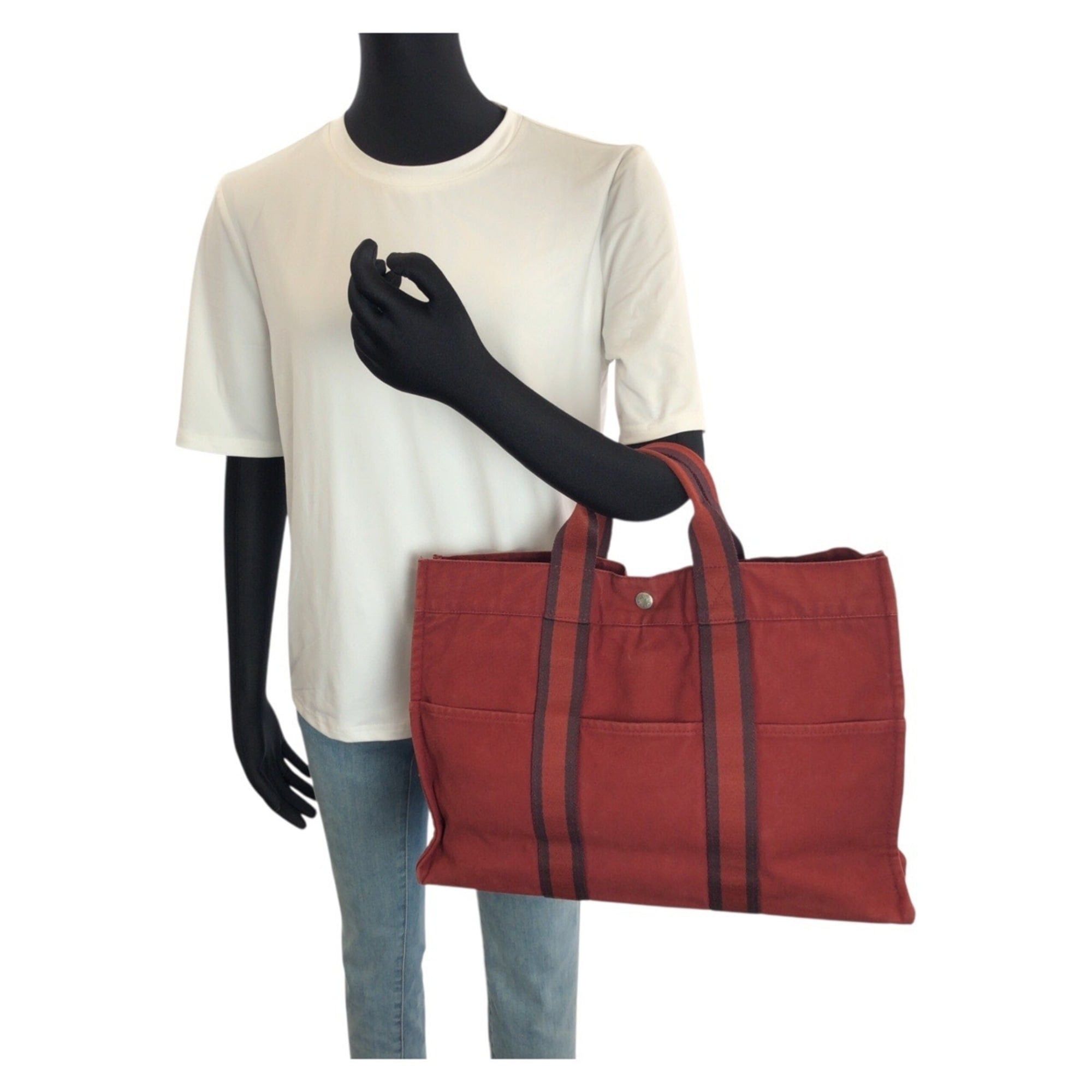 Hermes HERMES Fourre-Tout MM Red Canvas Tote Bag Handbag for Women Size ONE SIZE - 7 Thumbnail