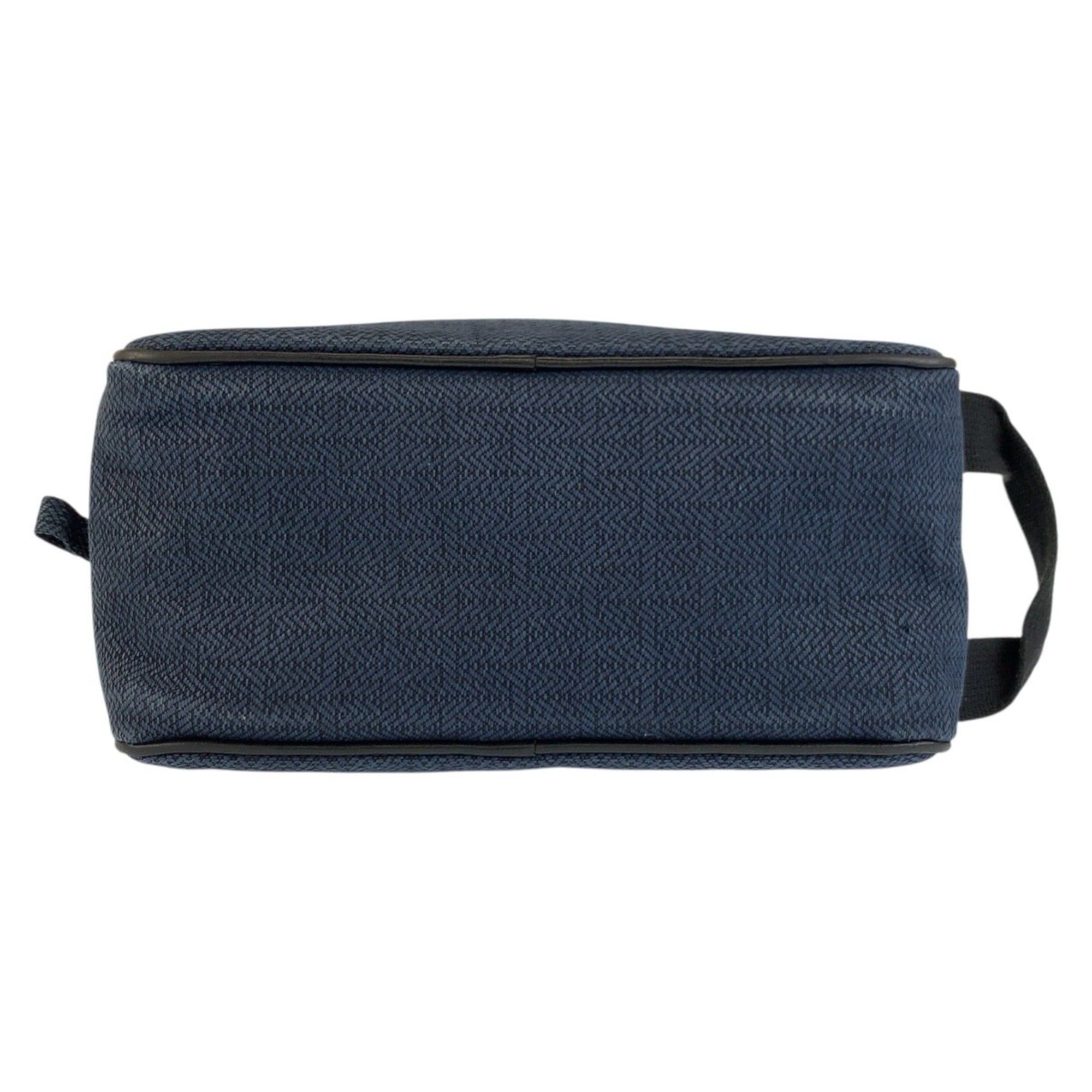 Hermes HERMES Globe-Trotter MM Navy Black Silver Hardware Toile Chevron Handbag Pouch Clutch Bag for Women Size ONE SIZE - 9 Thumbnail