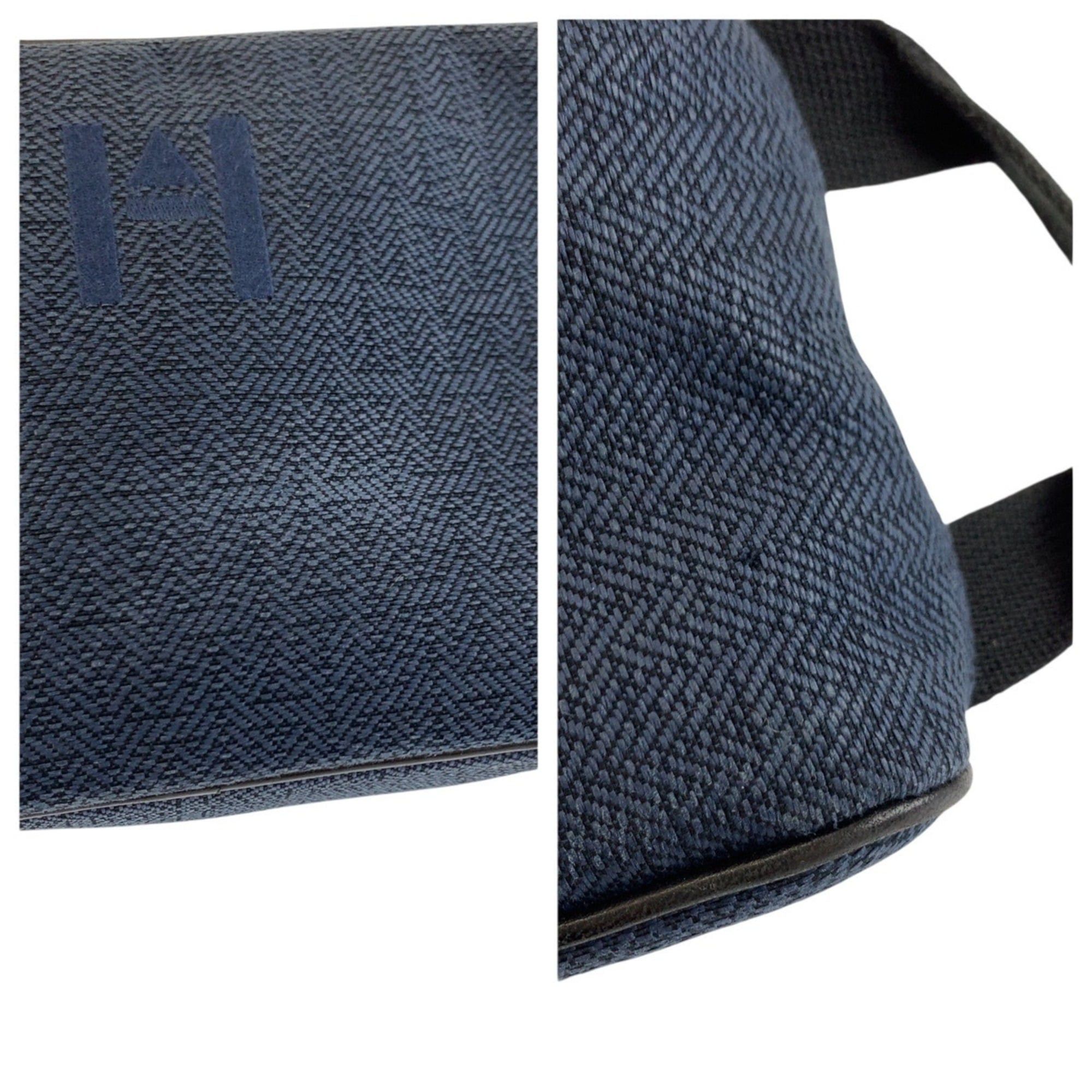 Hermes HERMES Globe-Trotter MM Navy Black Silver Hardware Toile Chevron Handbag Pouch Clutch Bag for Women Size ONE SIZE - 5 Thumbnail