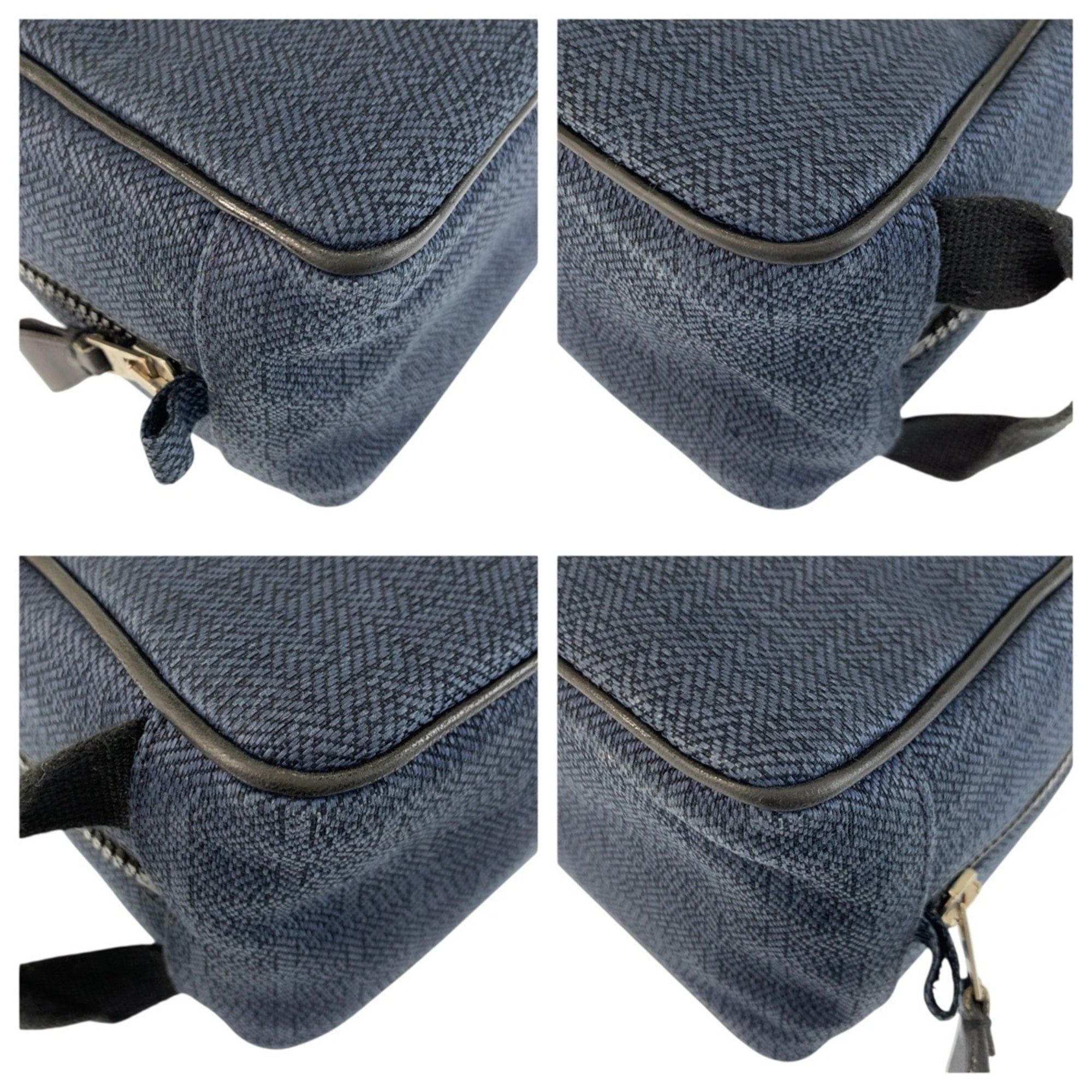 Hermes HERMES Globe-Trotter MM Navy Black Silver Hardware Toile Chevron Handbag Pouch Clutch Bag for Women Size ONE SIZE - 4 Thumbnail