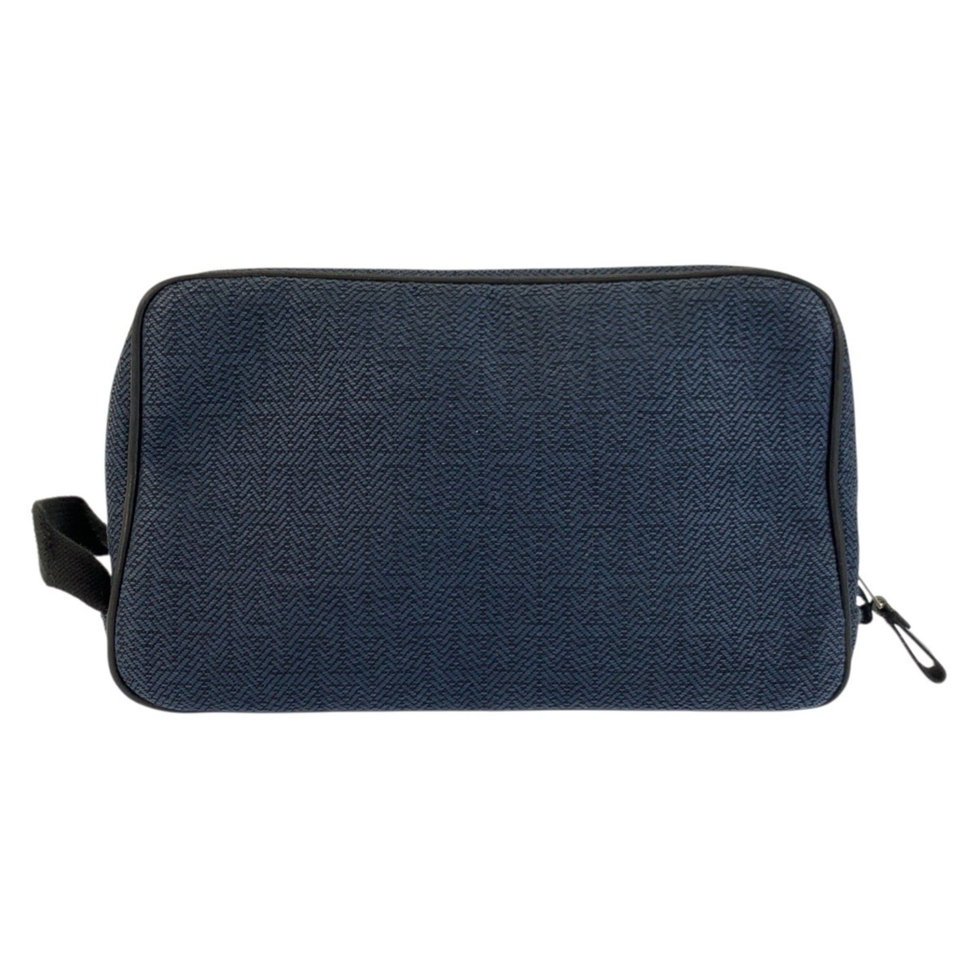 Hermes HERMES Globe-Trotter MM Navy Black Silver Hardware Toile Chevron Handbag Pouch Clutch Bag for Women Size ONE SIZE - 2 Thumbnail