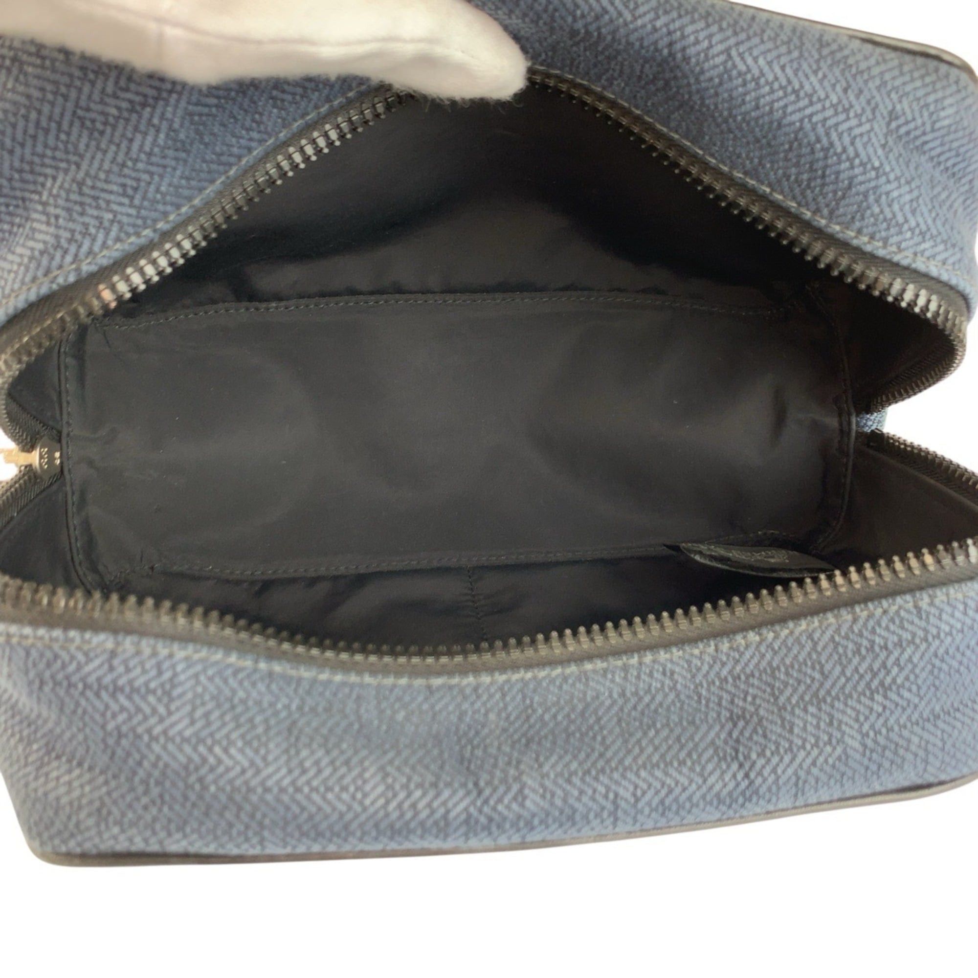 Hermes HERMES Globe-Trotter MM Navy Black Silver Hardware Toile Chevron Handbag Pouch Clutch Bag for Women Size ONE SIZE - 8 Thumbnail