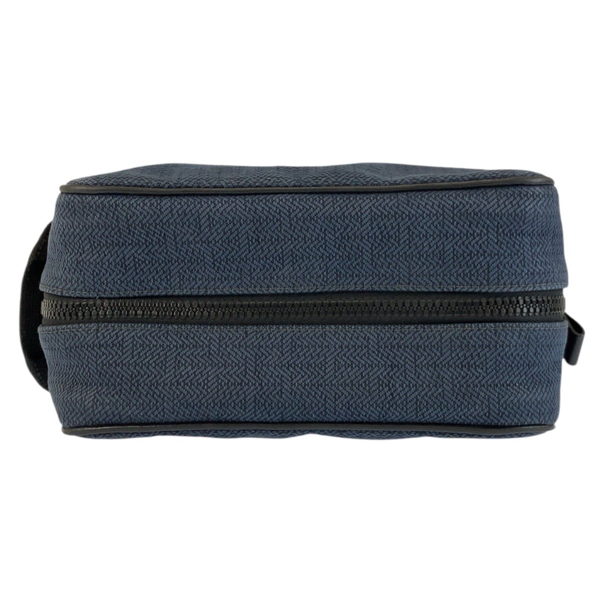 Hermes HERMES Globe-Trotter MM Navy Black Silver Hardware Toile Chevron Handbag Pouch Clutch Bag for Women Size ONE SIZE - 7 Thumbnail