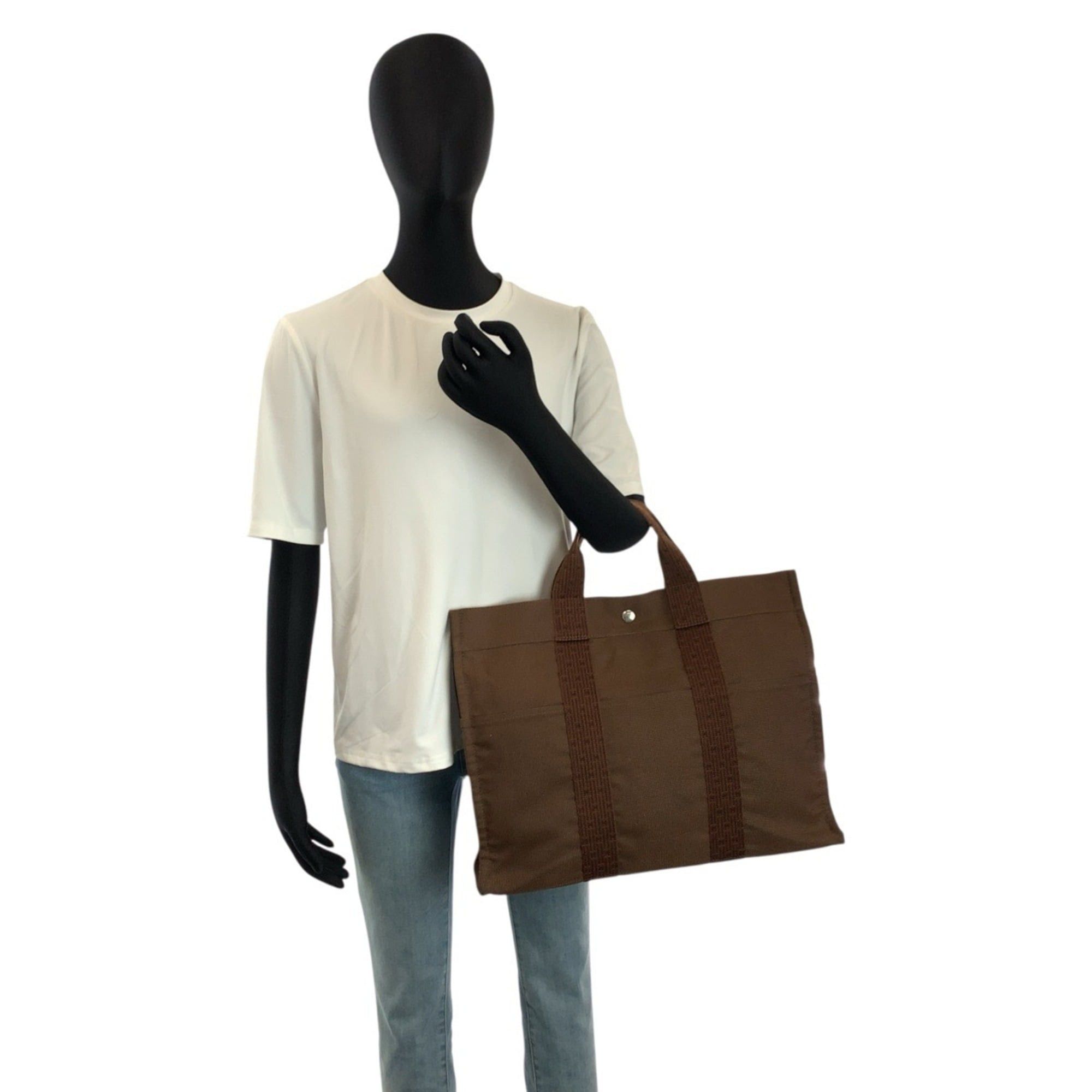 Hermes Hermes Herline Brown Silver Hardware Polyamide Tote Bag Handbag for Women Size ONE SIZE - 7 Thumbnail