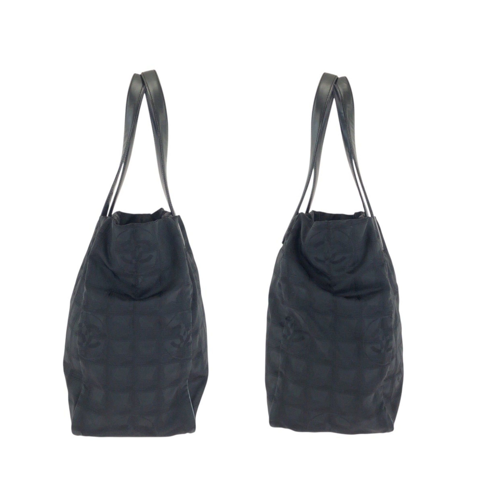Chanel CHANEL Vintage New Travel Line MM Coco Mark Black Nylon Leather Tote Bag Shoulder for Women Size ONE SIZE - 8 Thumbnail