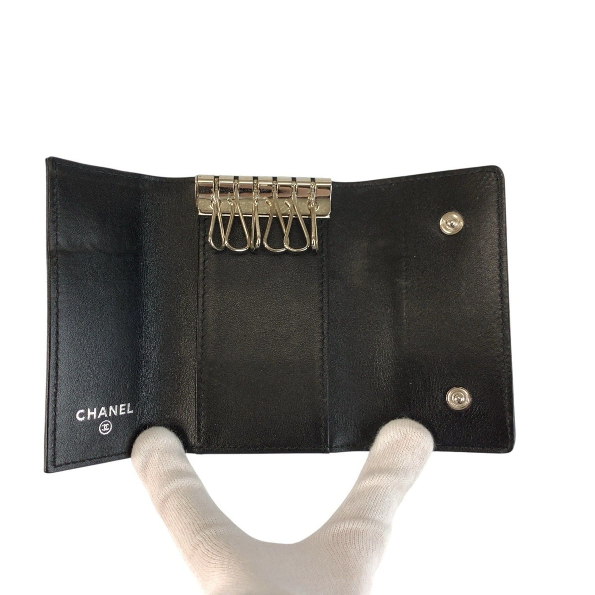 Chanel CHANEL Coco Mark Black Leather Key Case with Silver Hardware, 6 Hooks, Women's Size ONE SIZE - 4 Thumbnail