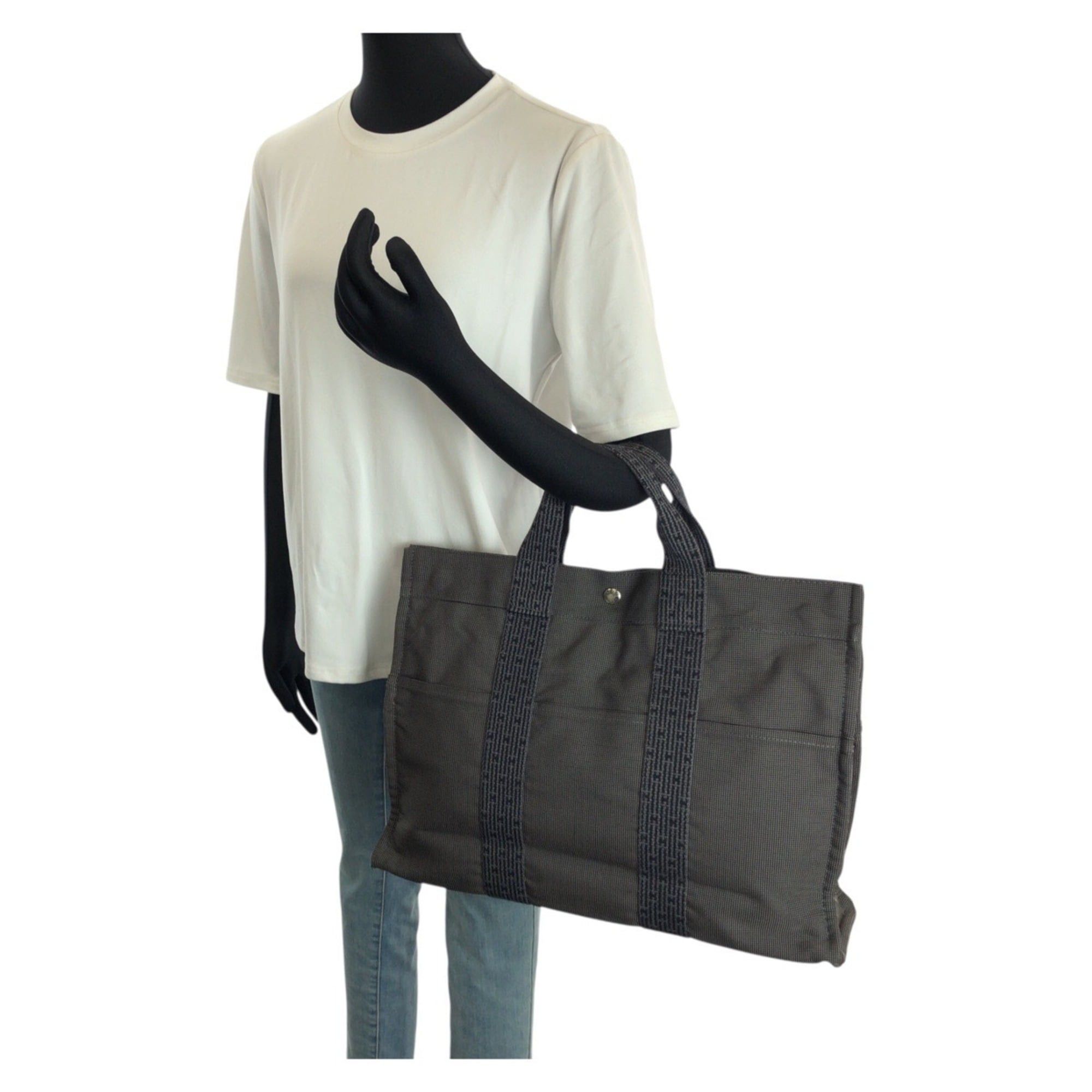 Hermes Hermes Herline MM Grey Silver Hardware Polyamide Polyester Tote Bag Handbag for Women Size ONE SIZE - 7 Thumbnail