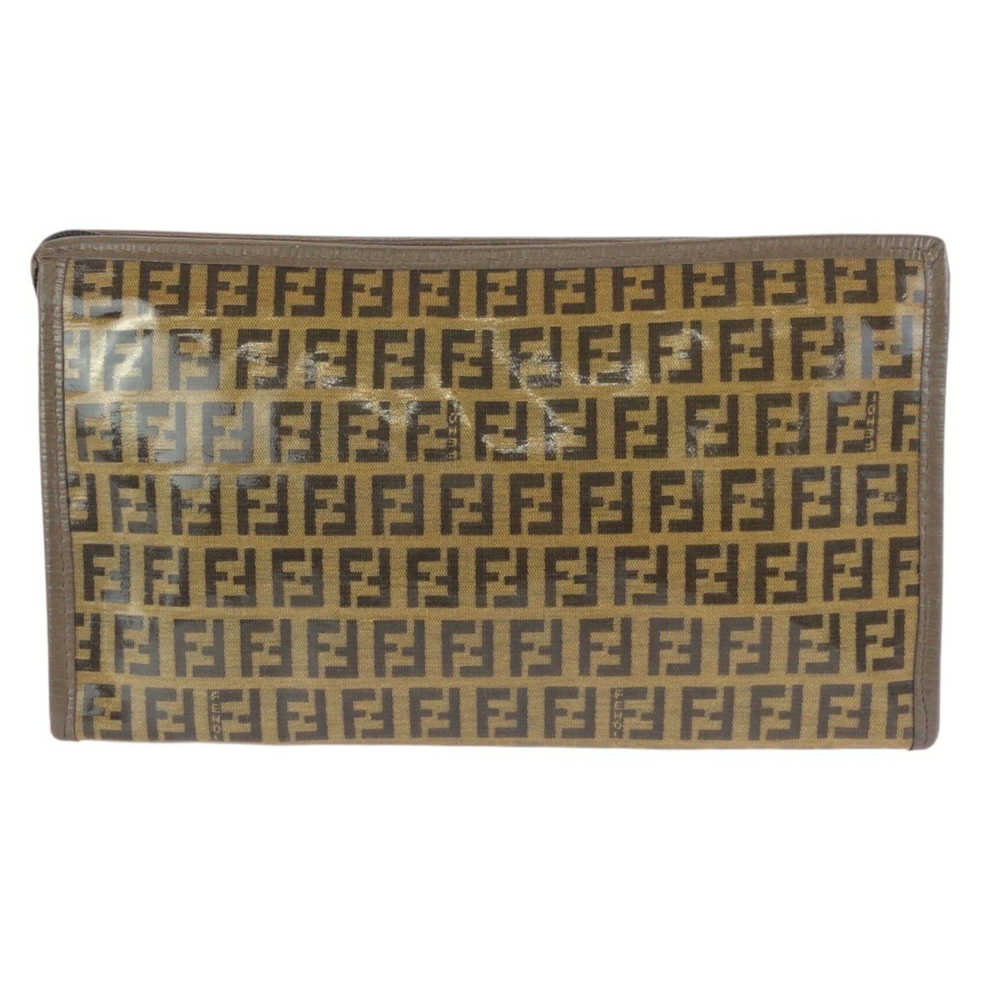Fendi FENDI Zucchino Brown Leather Clutch Bag, Second Unisex, Men's Size ONE SIZE - 2 Thumbnail