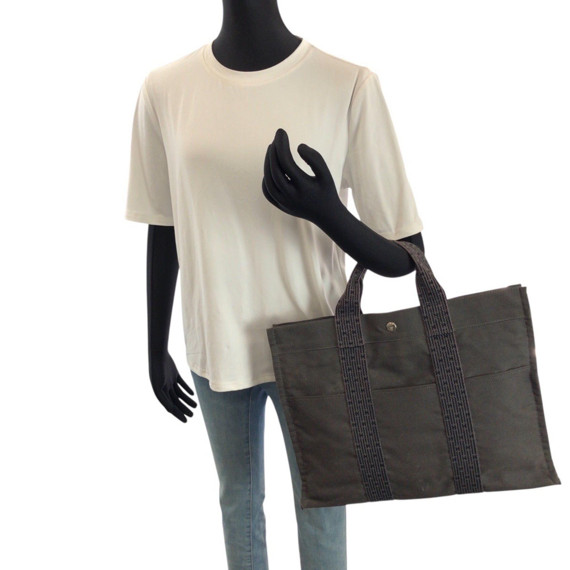 Hermes Hermes Herline MM Grey Silver Hardware Polyamide Polyester Tote Bag Handbag for Women Size ONE SIZE - 7 Thumbnail