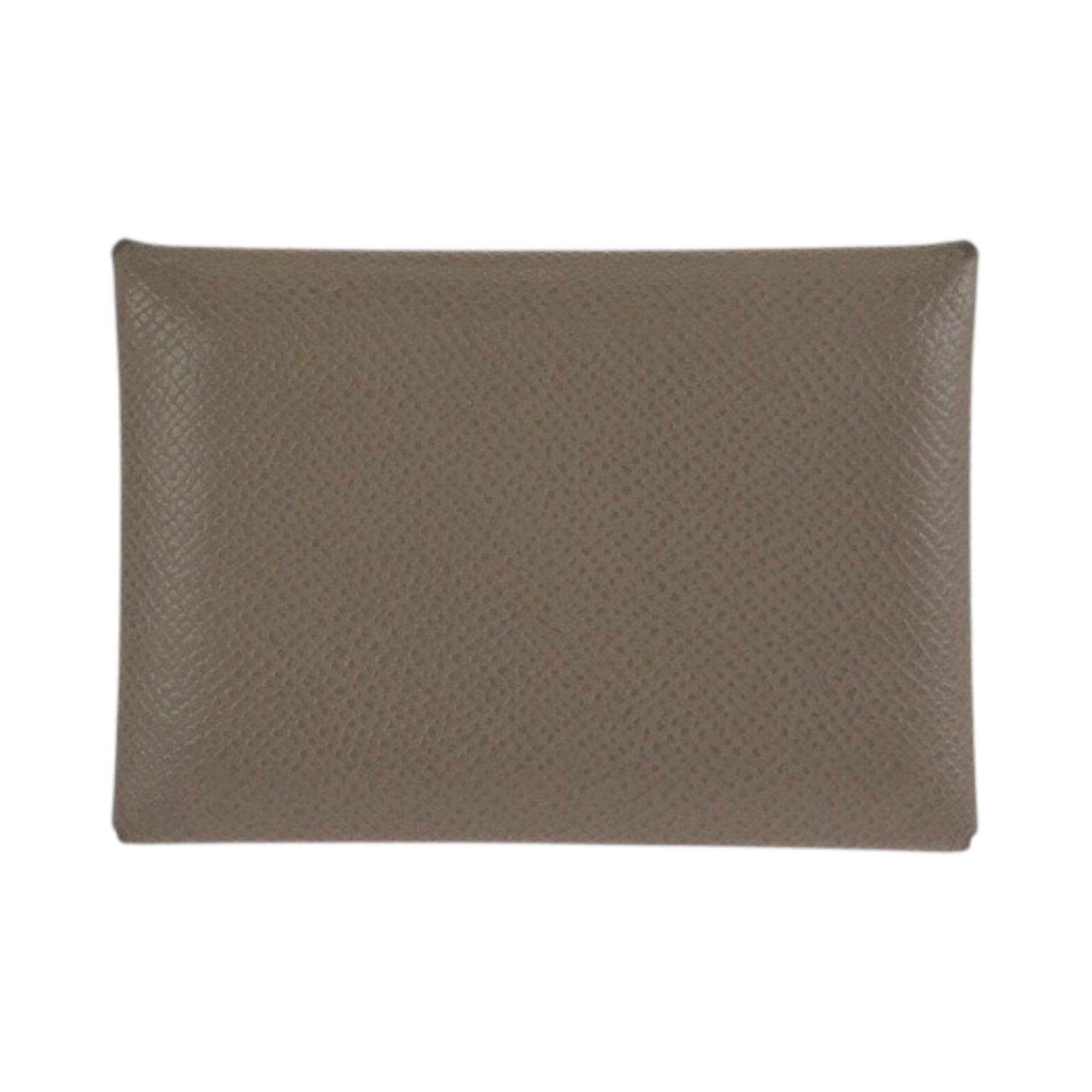 Hermes HERMES Calvi Duo Etoupe Greige Silver Hardware Chevre Leather Business Card Holder/Card Case/Wallet/Coin Purse with W Stamp for Women Size ONE SIZE - 2 Thumbnail