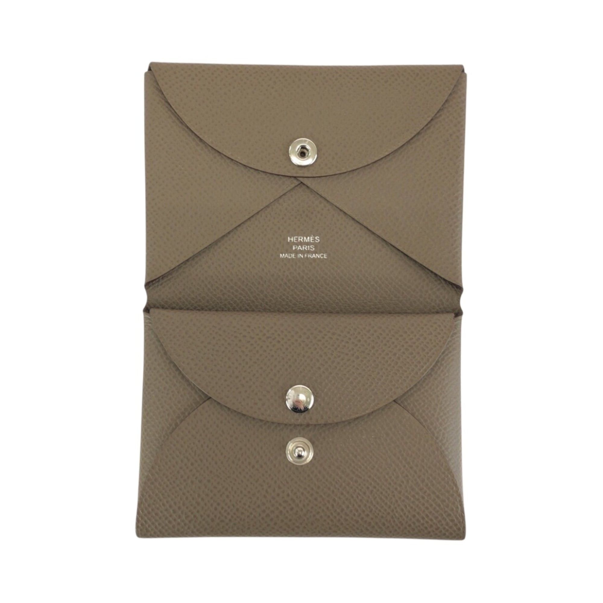 Hermes HERMES Calvi Duo Etoupe Greige Silver Hardware Chevre Leather Business Card Holder/Card Case/Wallet/Coin Purse with W Stamp for Women Size ONE SIZE - 7 Thumbnail