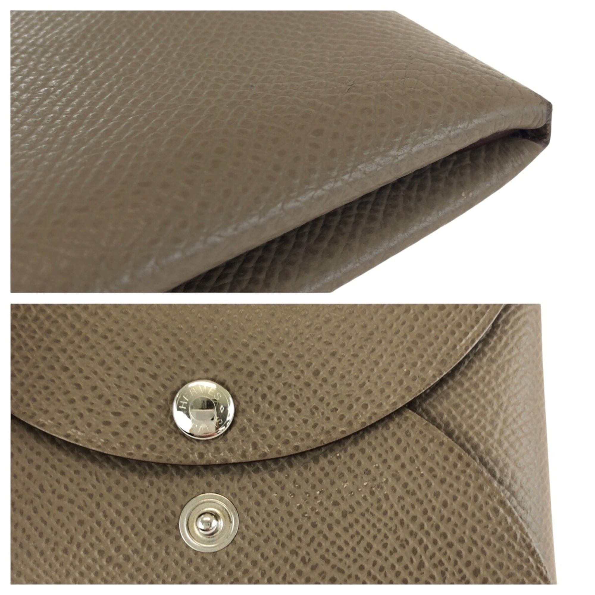 Hermes HERMES Calvi Duo Etoupe Greige Silver Hardware Chevre Leather Business Card Holder/Card Case/Wallet/Coin Purse with W Stamp for Women Size ONE SIZE - 6 Thumbnail