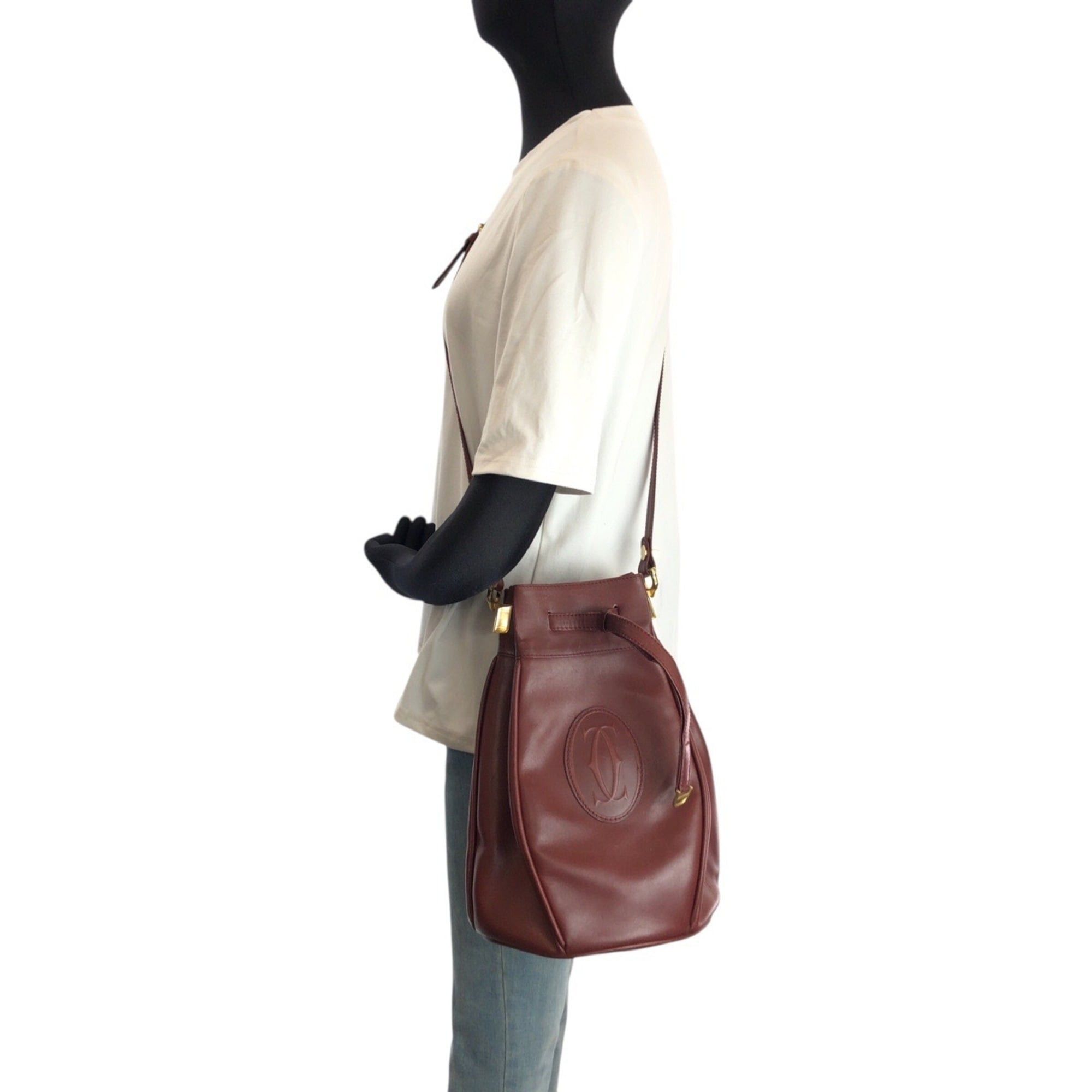 Cartier Cartier Must Line Wine Red Bordeaux Gold Hardware Leather Shoulder Bag Pouch for Women Size ONE SIZE - 7 Thumbnail