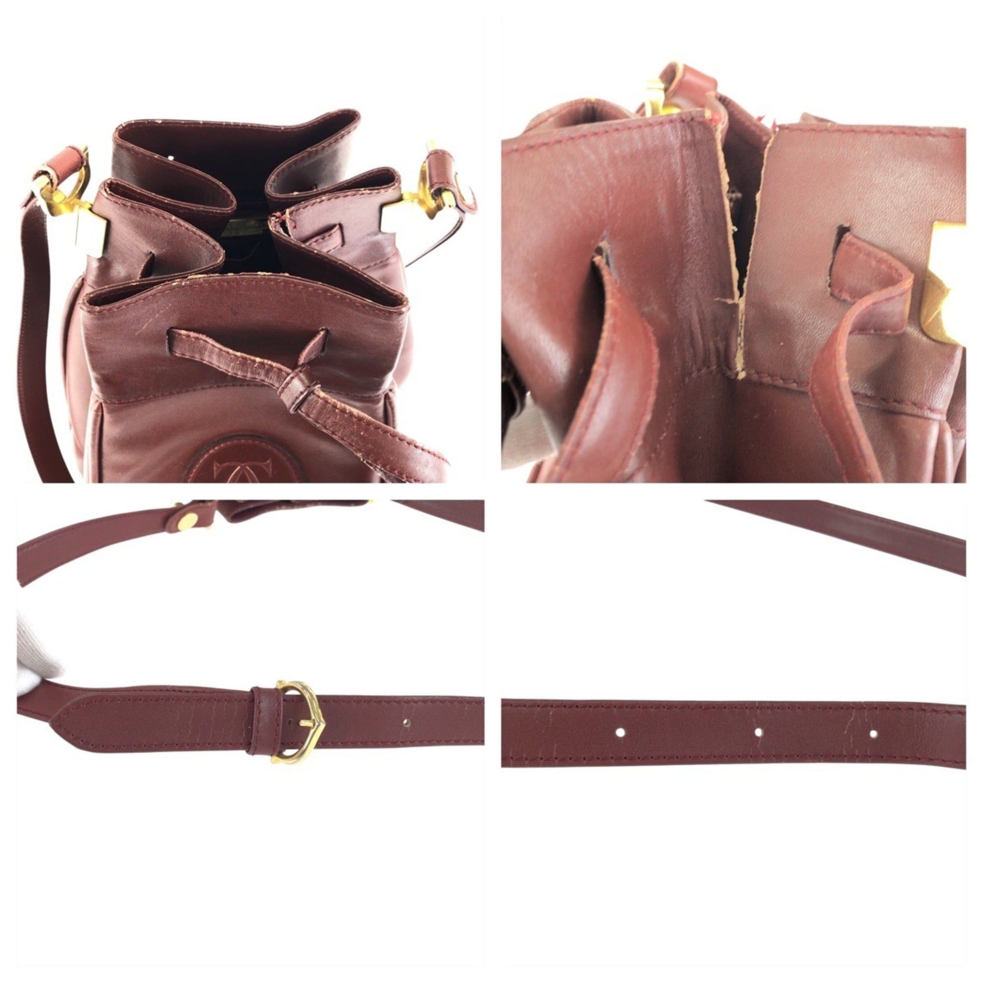 Cartier Cartier Must Line Wine Red Bordeaux Gold Hardware Leather Shoulder Bag Pouch for Women Size ONE SIZE - 6 Thumbnail