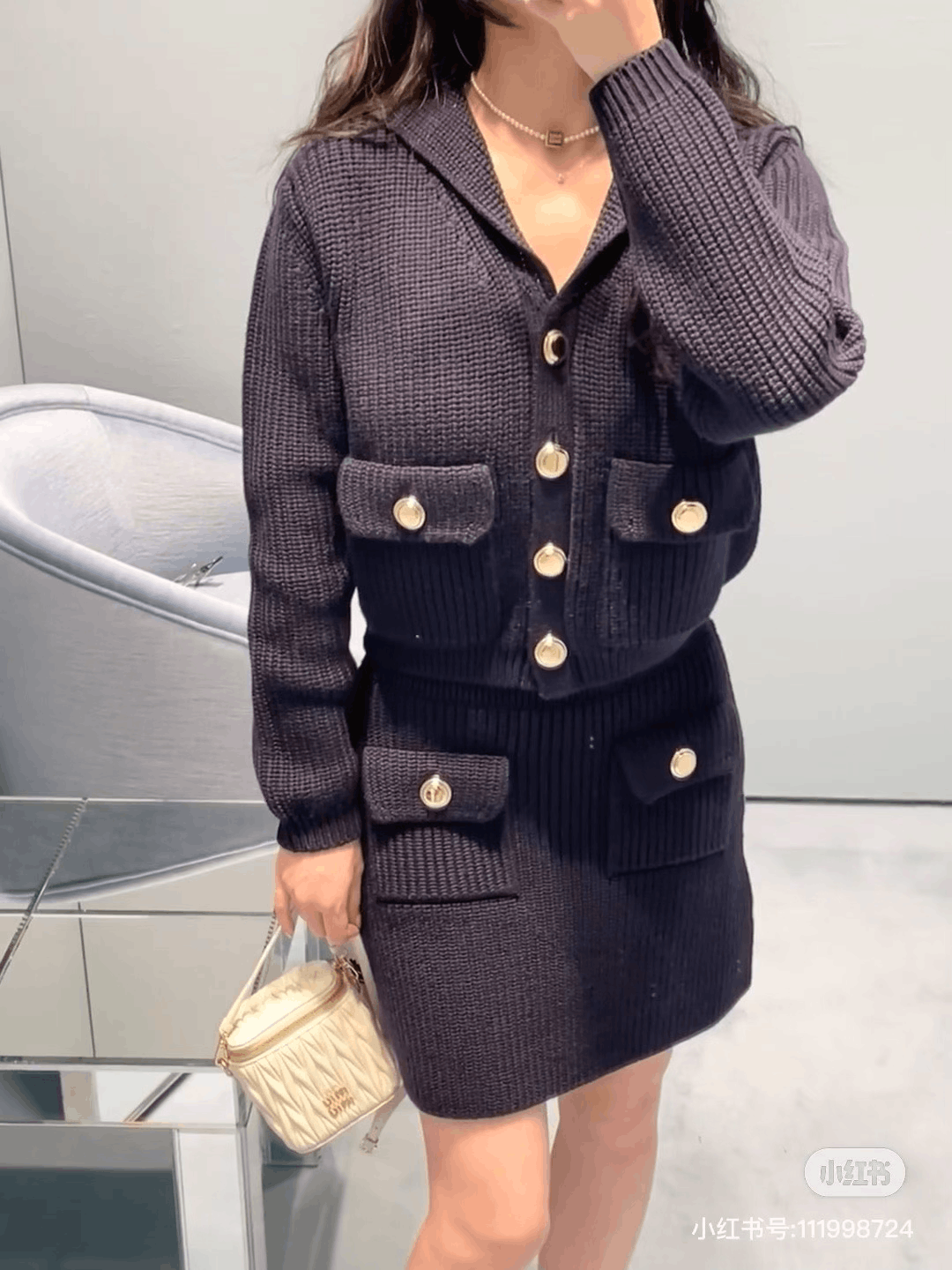 Miu Miu Miumiu Navy Gold-Button Wool Tweed Skirt Size 38" / US 16 / IT 52 - 5 Thumbnail