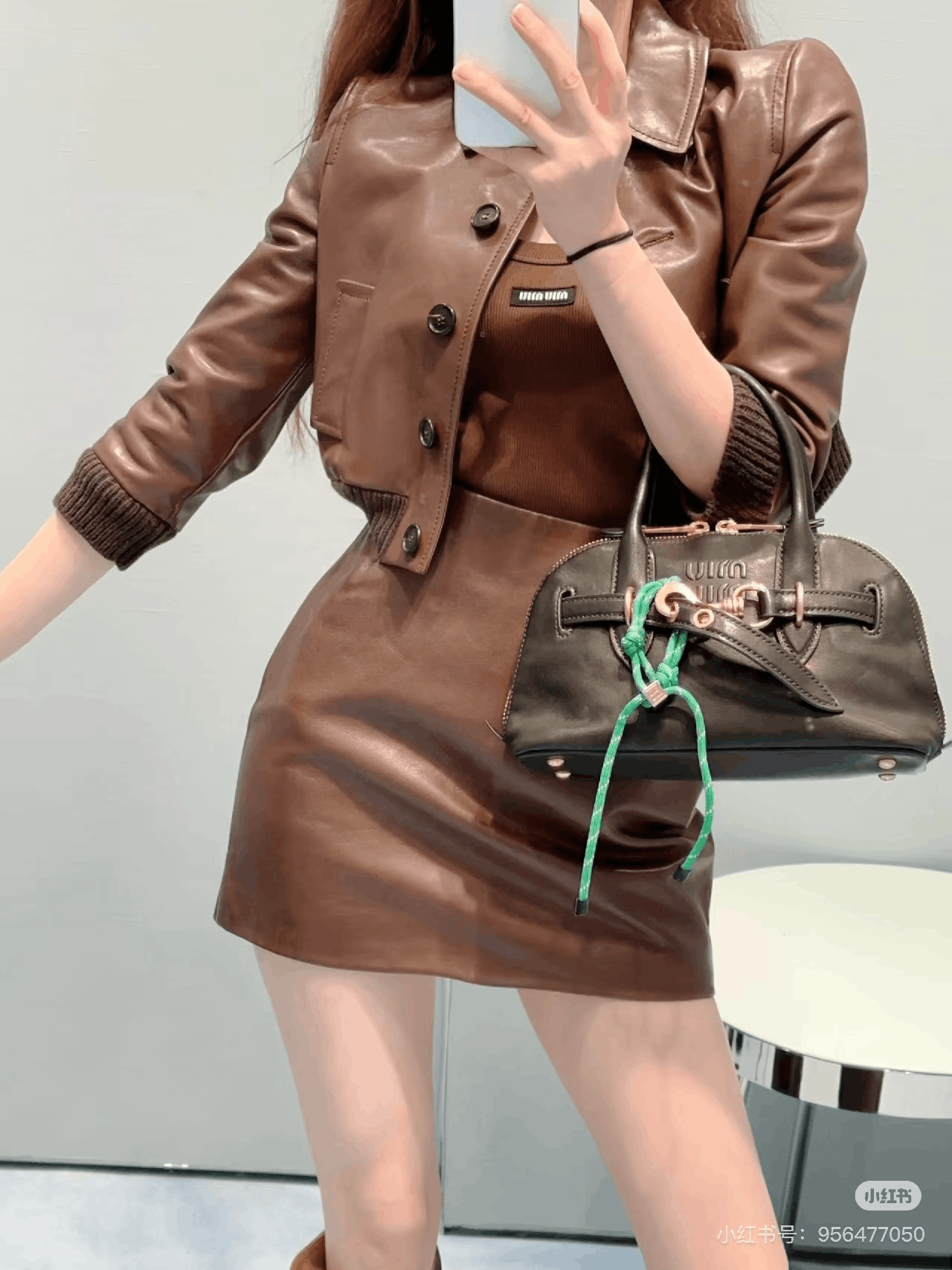 Miu Miu Miumiu Logo Calfskin Mini Skirt Size 38" / US 16 / IT 52 - 6 Thumbnail