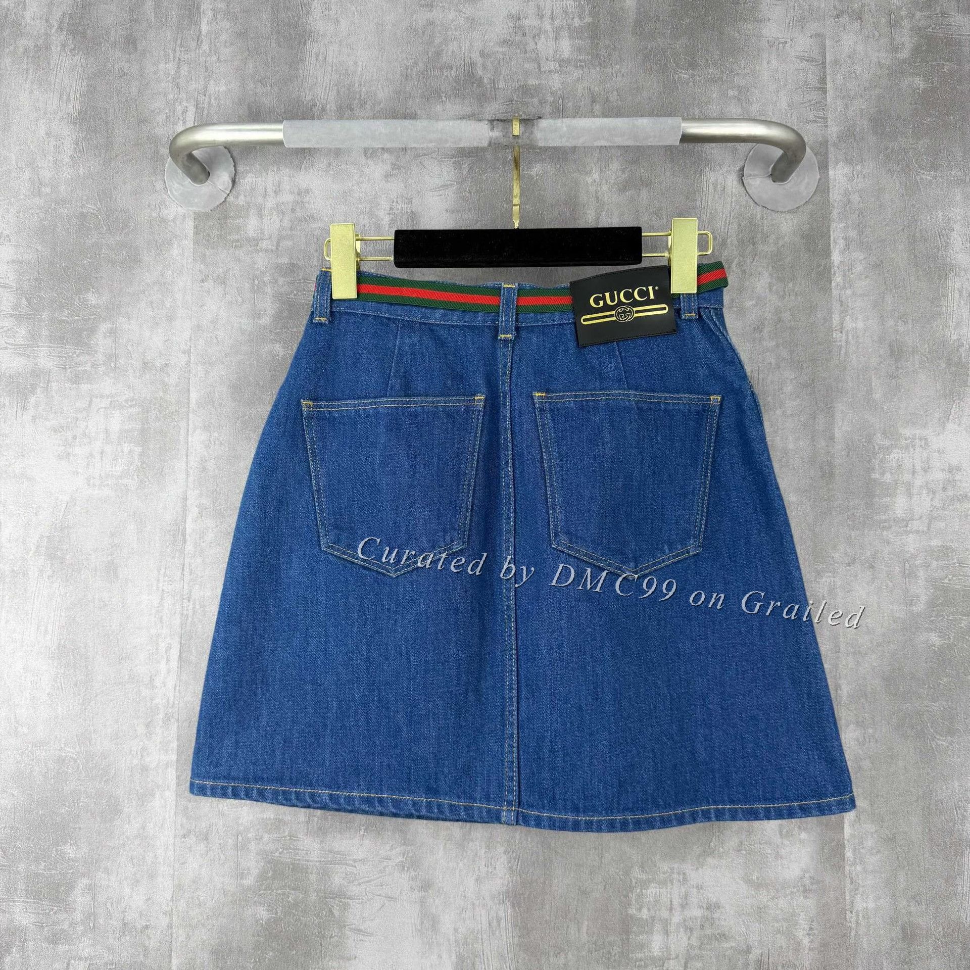 Gucci Gucci Red-Green Stripe Gold Buckle Denim Skirt Size 38" / US 16 / IT 52 - 2 Thumbnail