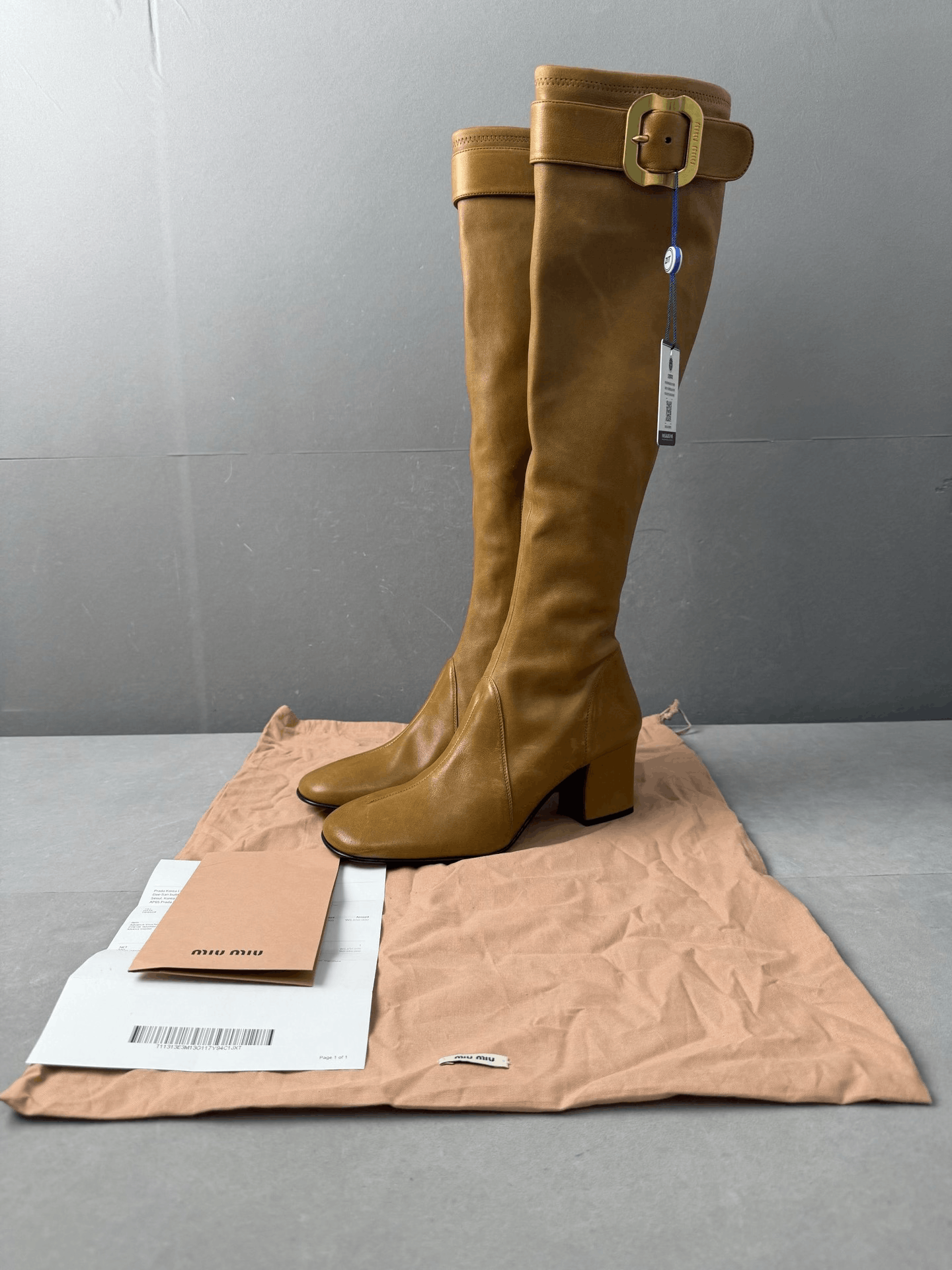 Miu Miu Miumiu 26 Show Caramel Metal Buckle Knee-High Boots Size US 6.5 / IT 36.5 - 3 Thumbnail