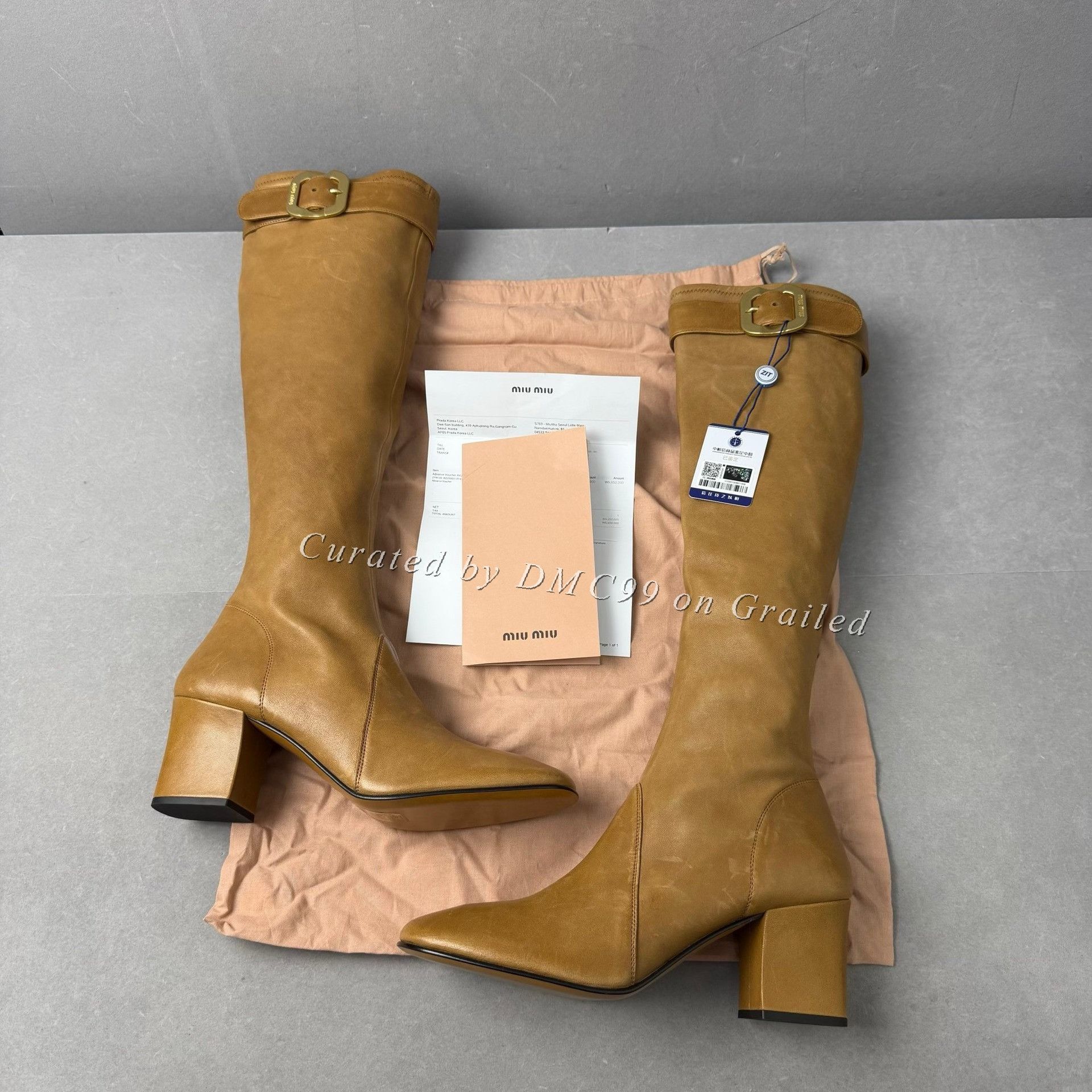 Miu Miu Miumiu 26 Show Caramel Metal Buckle Knee-High Boots Size US 6.5 / IT 36.5 - 2 Thumbnail