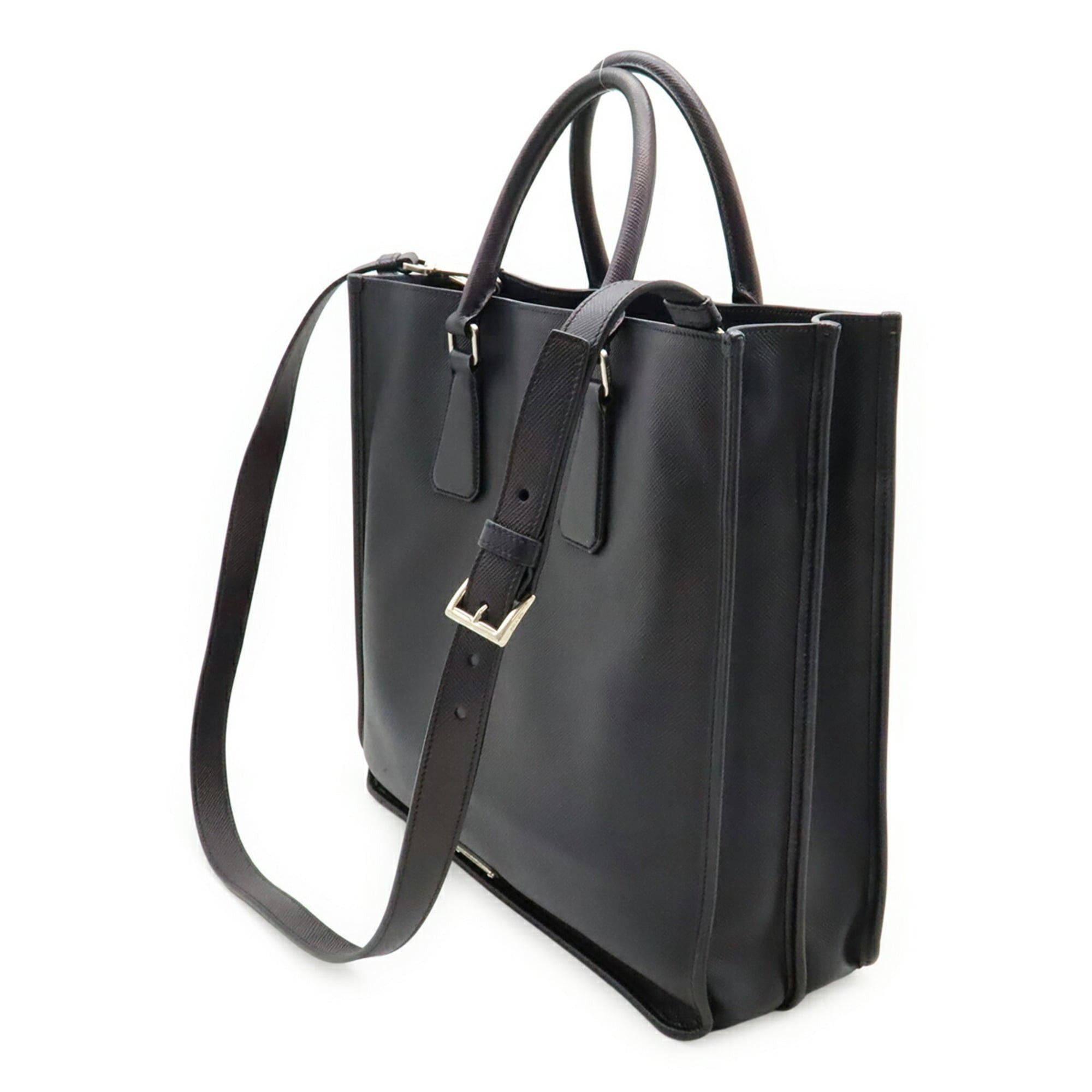 Prada PRADA Triangle Saffiano Tote Bag/Shoulder Bag, Leather, Navy Blue, VA1027 Size ONE SIZE - 3 Thumbnail