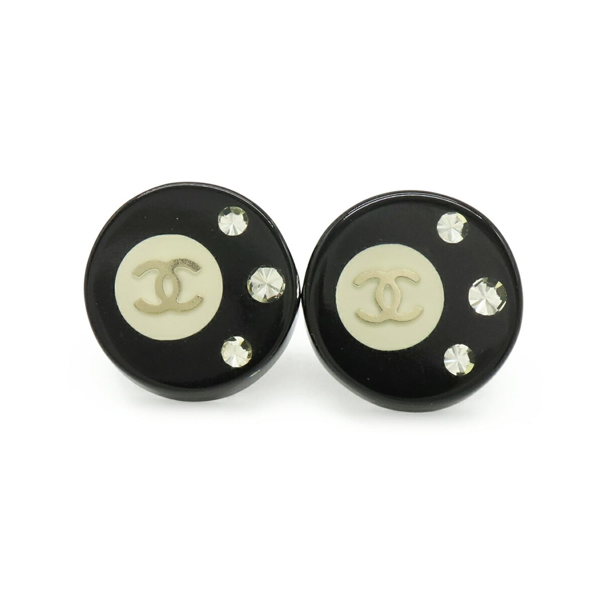 Chanel CHANEL Coco Mark Earrings, Round, Rhinestone, Plastic, Metal, Black, 08C Size ONE SIZE - 3 Thumbnail