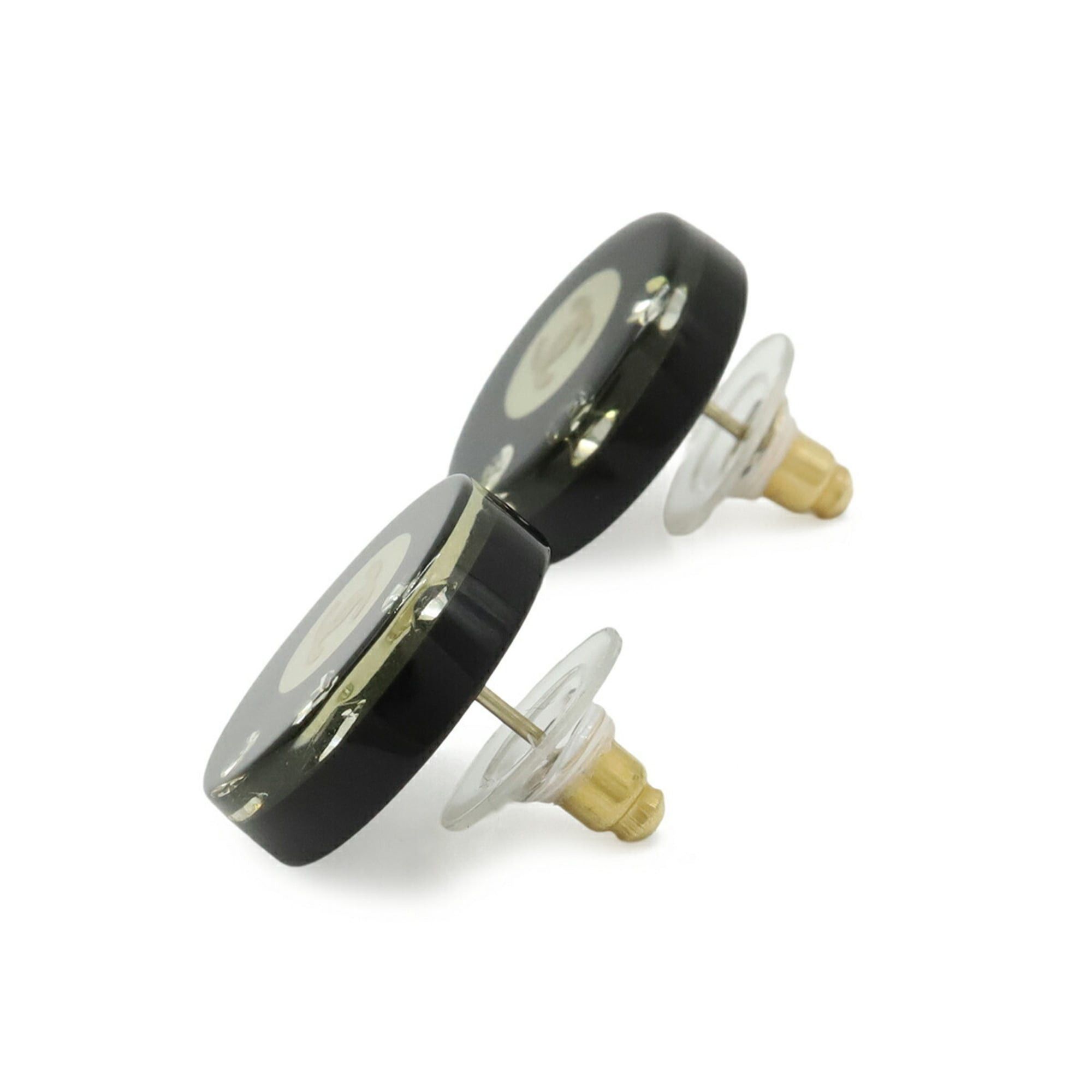 Chanel CHANEL Coco Mark Earrings, Round, Rhinestone, Plastic, Metal, Black, 08C Size ONE SIZE - 4 Thumbnail