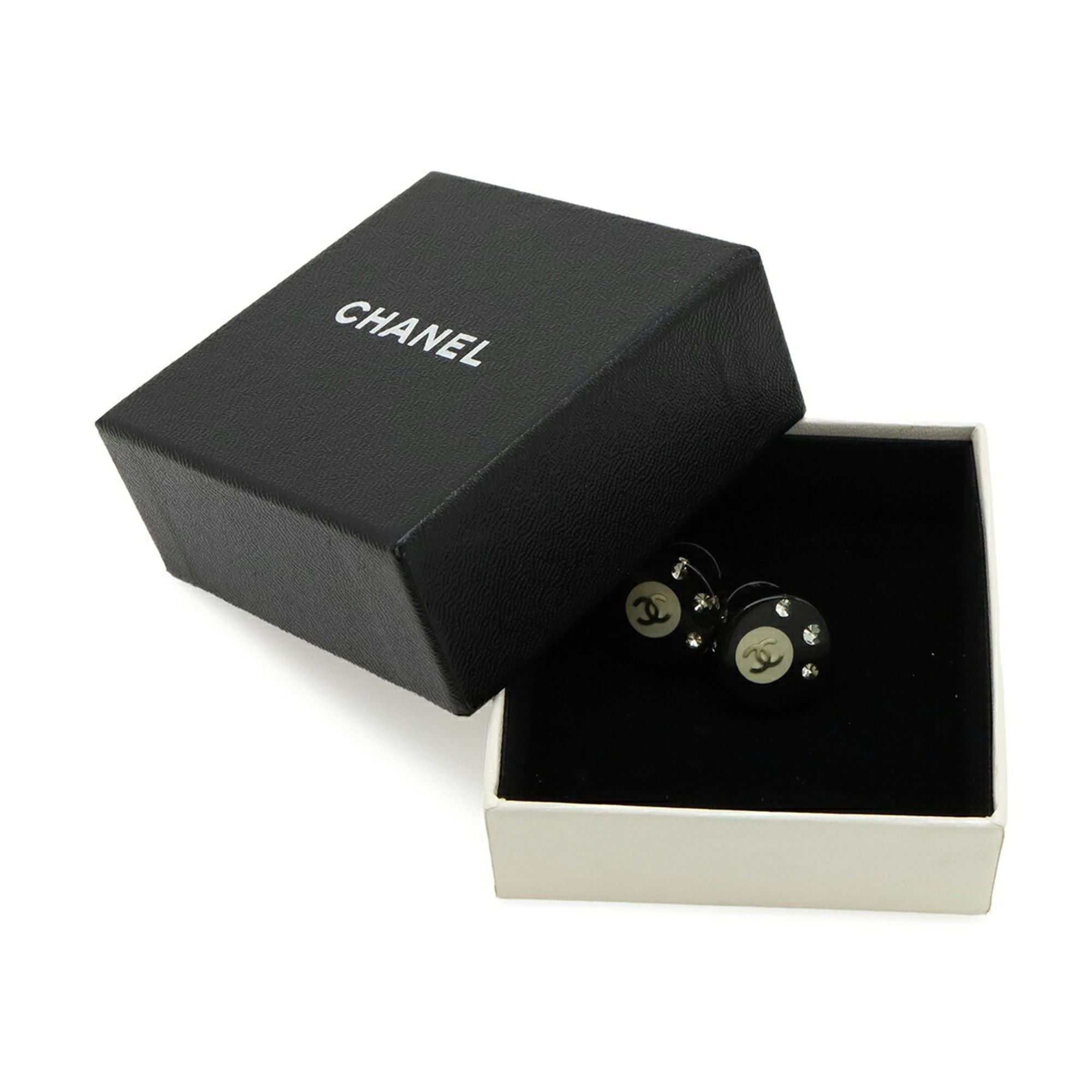 Chanel CHANEL Coco Mark Earrings, Round, Rhinestone, Plastic, Metal, Black, 08C Size ONE SIZE - 7 Thumbnail