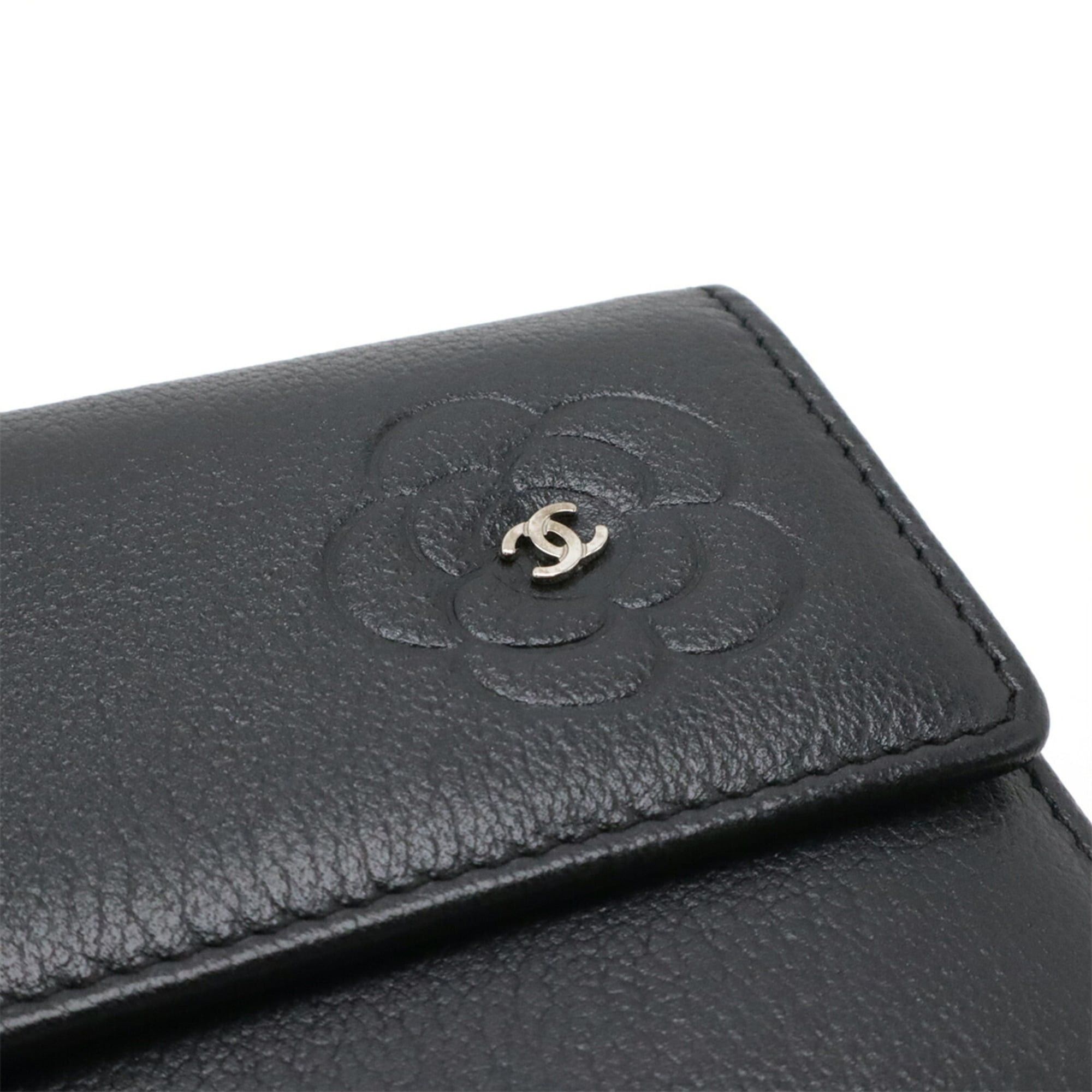 Chanel CHANEL Camellia Double Long Wallet, Leather, Black, A46509 Size ONE SIZE - 5 Thumbnail