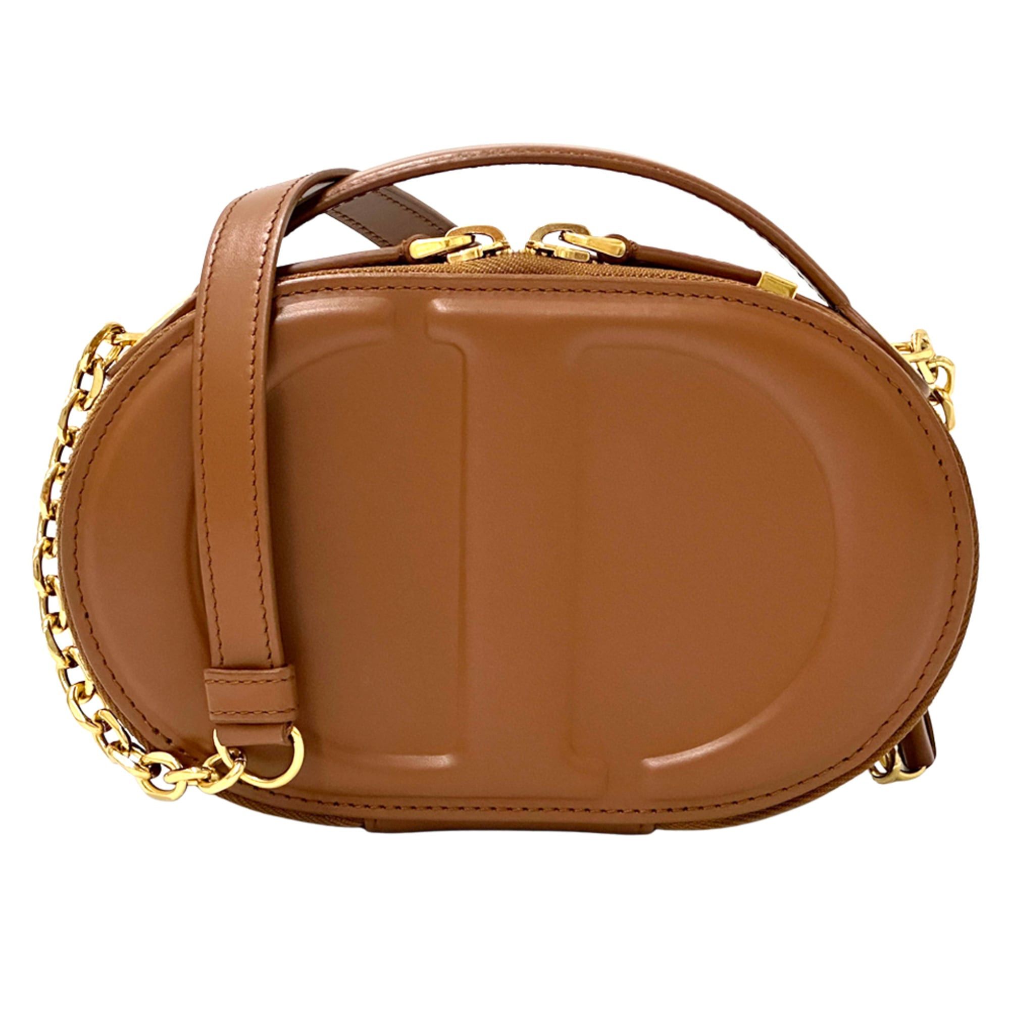 Dior Christian Dior Dior handbag for women, brand name shoulder bag, leather oval camera brown, mini compact, crossbody bag. Size ONE SIZE - 2 Thumbnail
