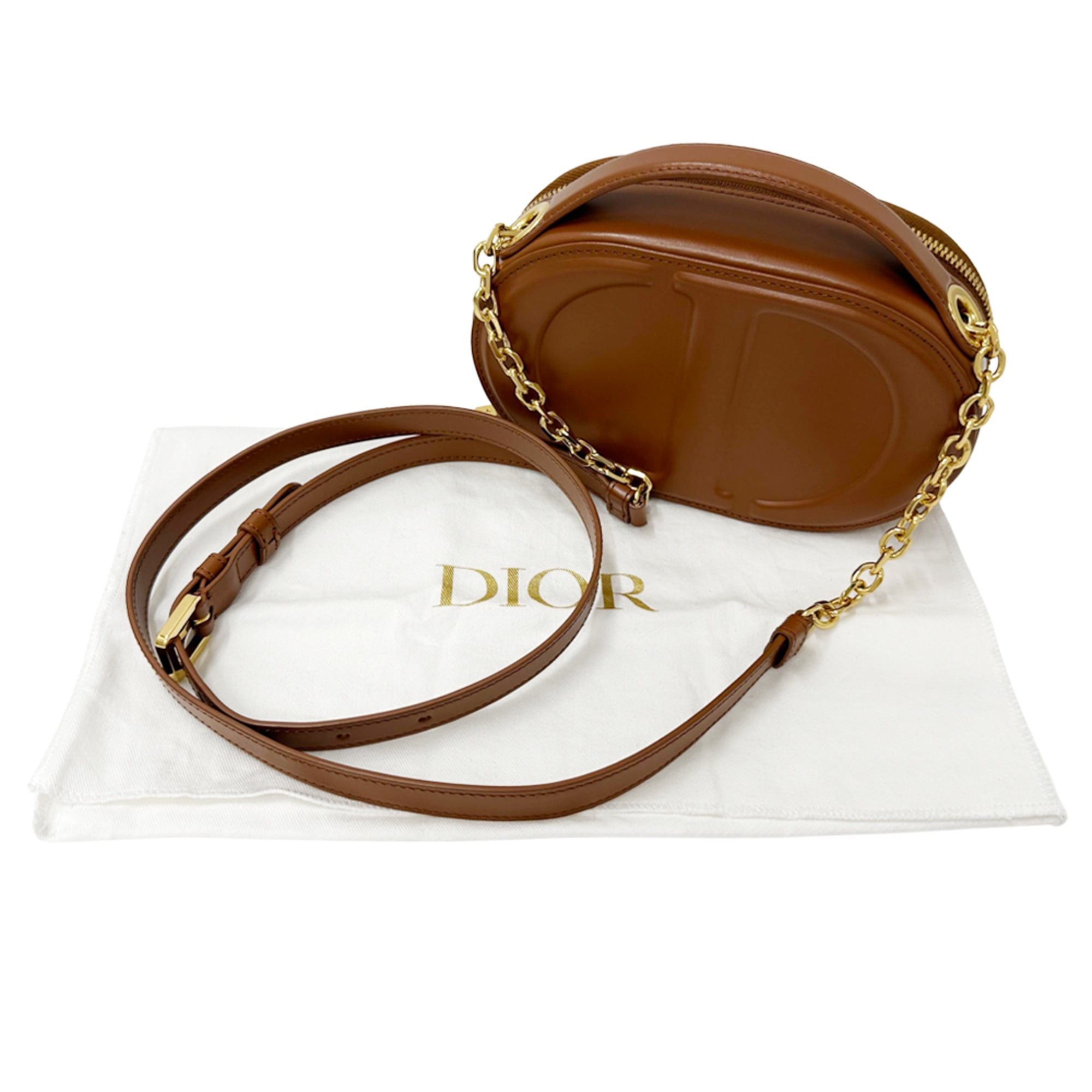 Dior Christian Dior Dior handbag for women, brand name shoulder bag, leather oval camera brown, mini compact, crossbody bag. Size ONE SIZE - 7 Thumbnail
