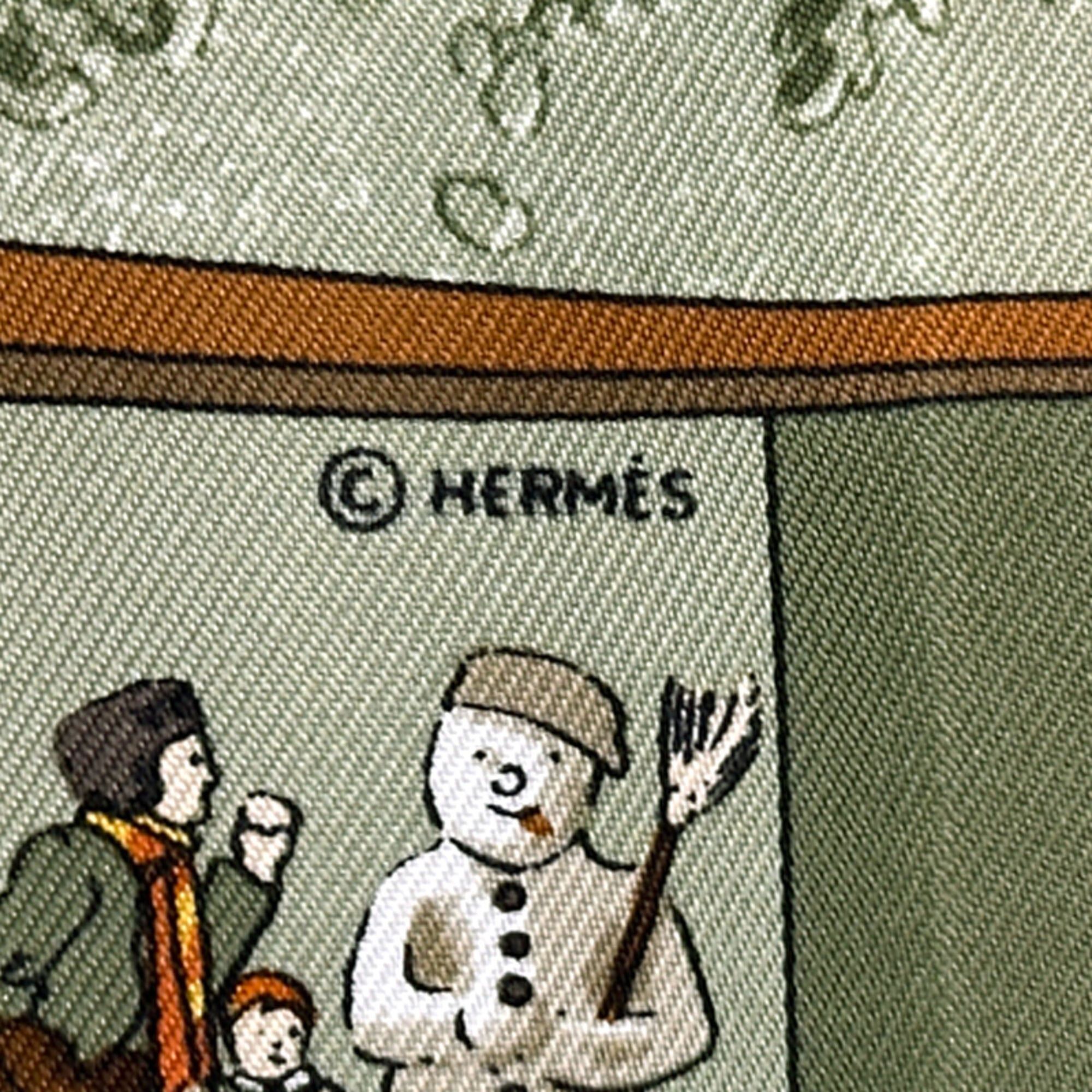Hermes Hermes scarf/muffler, Petit Carré, Neige d'Antan, last year's collection, women's brand, silk, green, multicolor, winter sports, skiing, horse. Size ONE SIZE - 4 Thumbnail