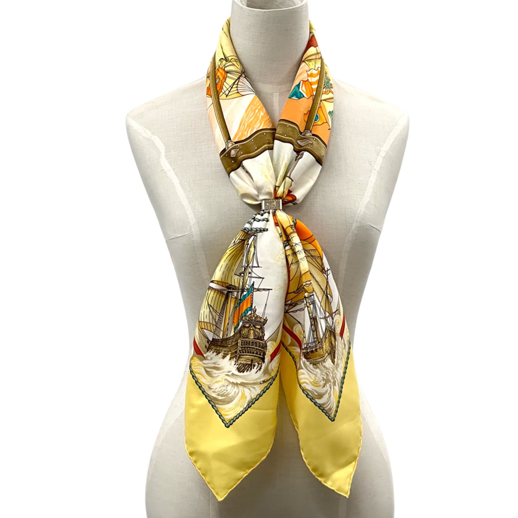 Hermes Hermes scarf/muffler, Carre 90 "Vive le Vent" (Let the Wind Blow), women's, brand silk, yellow, multicolor, sea, ship, sailing ship. Size ONE SIZE - 5 Thumbnail