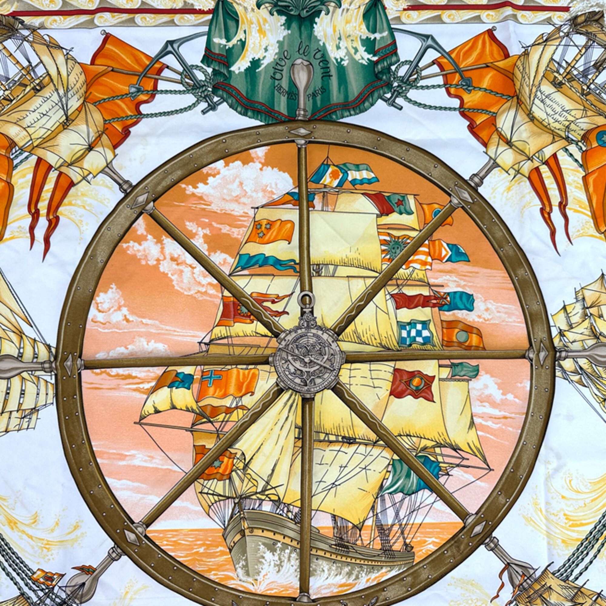Hermes Hermes scarf/muffler, Carre 90 "Vive le Vent" (Let the Wind Blow), women's, brand silk, yellow, multicolor, sea, ship, sailing ship. Size ONE SIZE - 2 Thumbnail