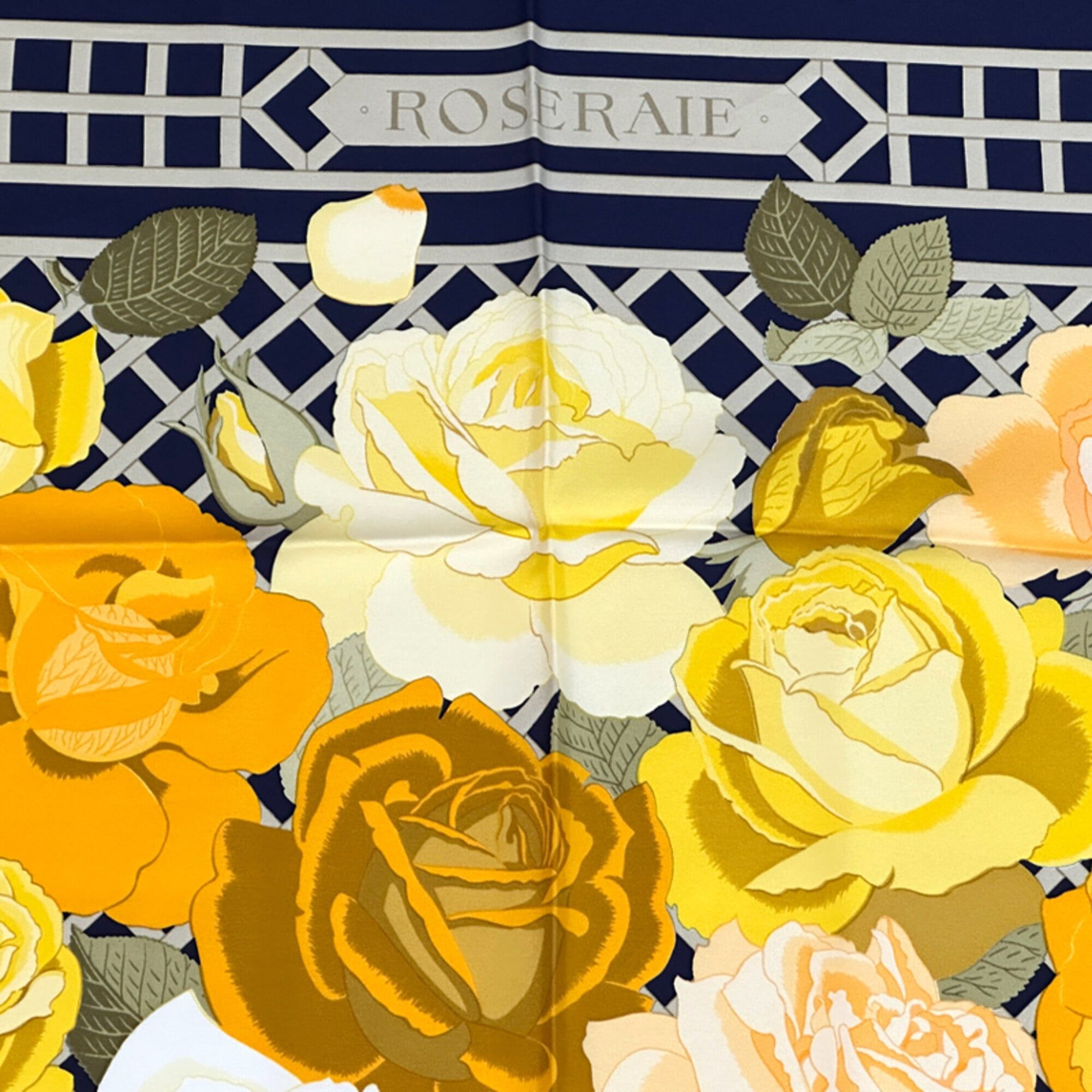 Hermes Hermes scarf/muffler, Carre 90, ROSRRAIE (Rose Garden), women's, brand name, silk, navy, orange, multicolor, floral pattern. Size ONE SIZE - 2 Thumbnail