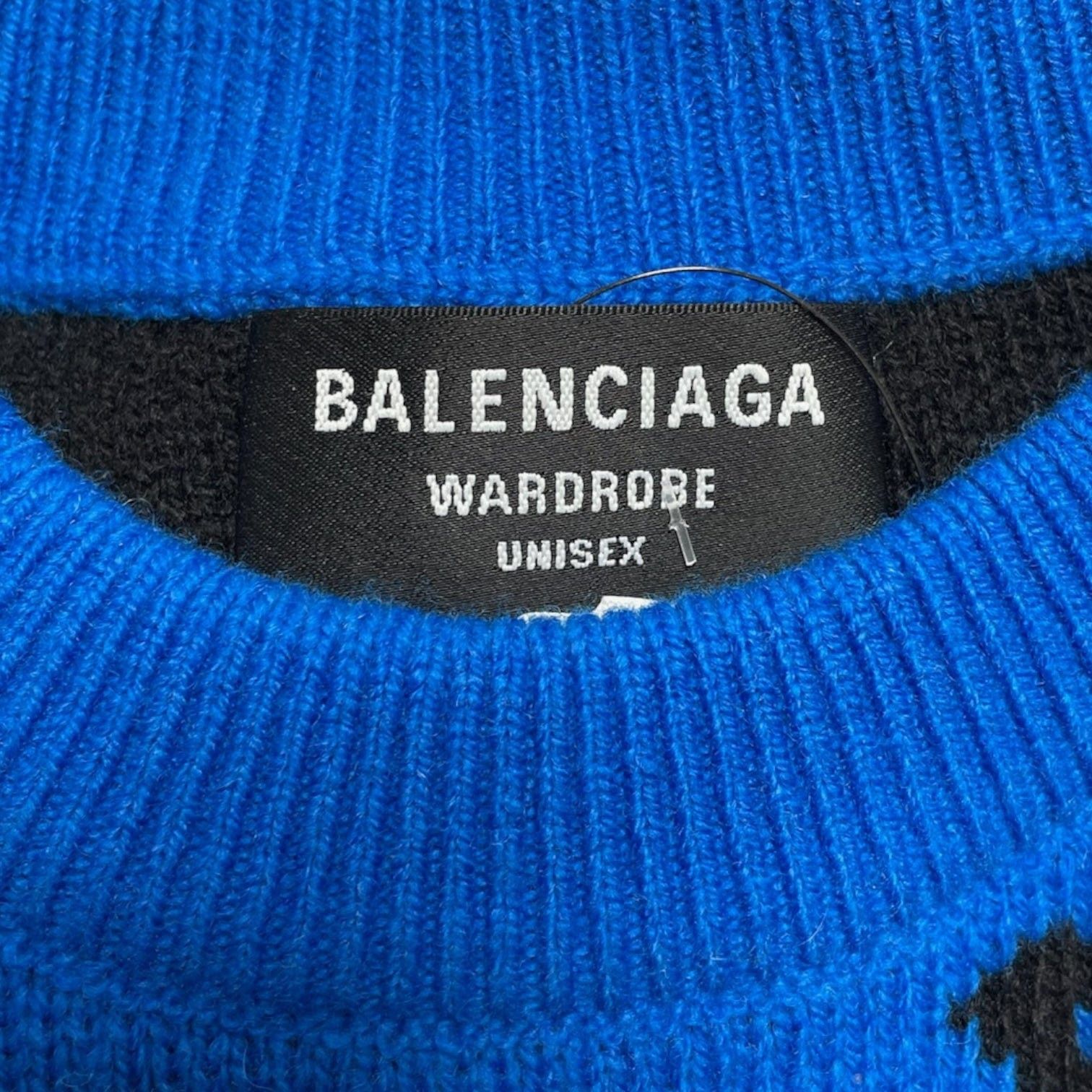Balenciaga All Over Logo Intarsia Knit Sweater Blue Black Size US S / EU 44-46 / 1 - 4 Thumbnail