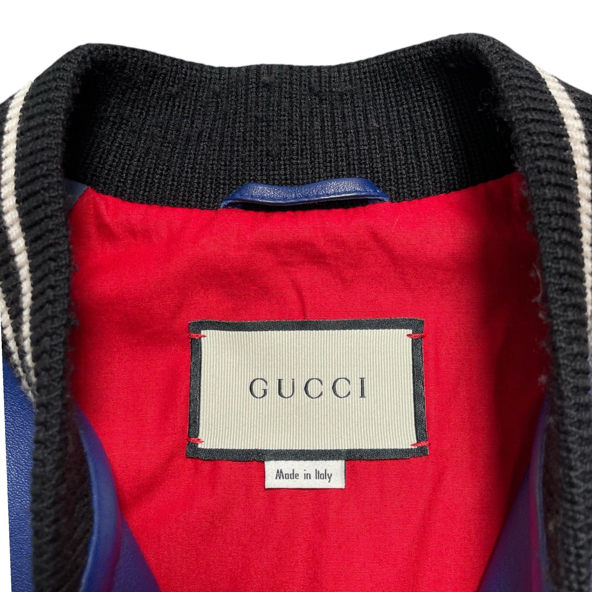 Gucci Bird Embroidered Leather Bomber Jacket Red Blue Size US L / EU 52-54 / 3 - 4 Thumbnail