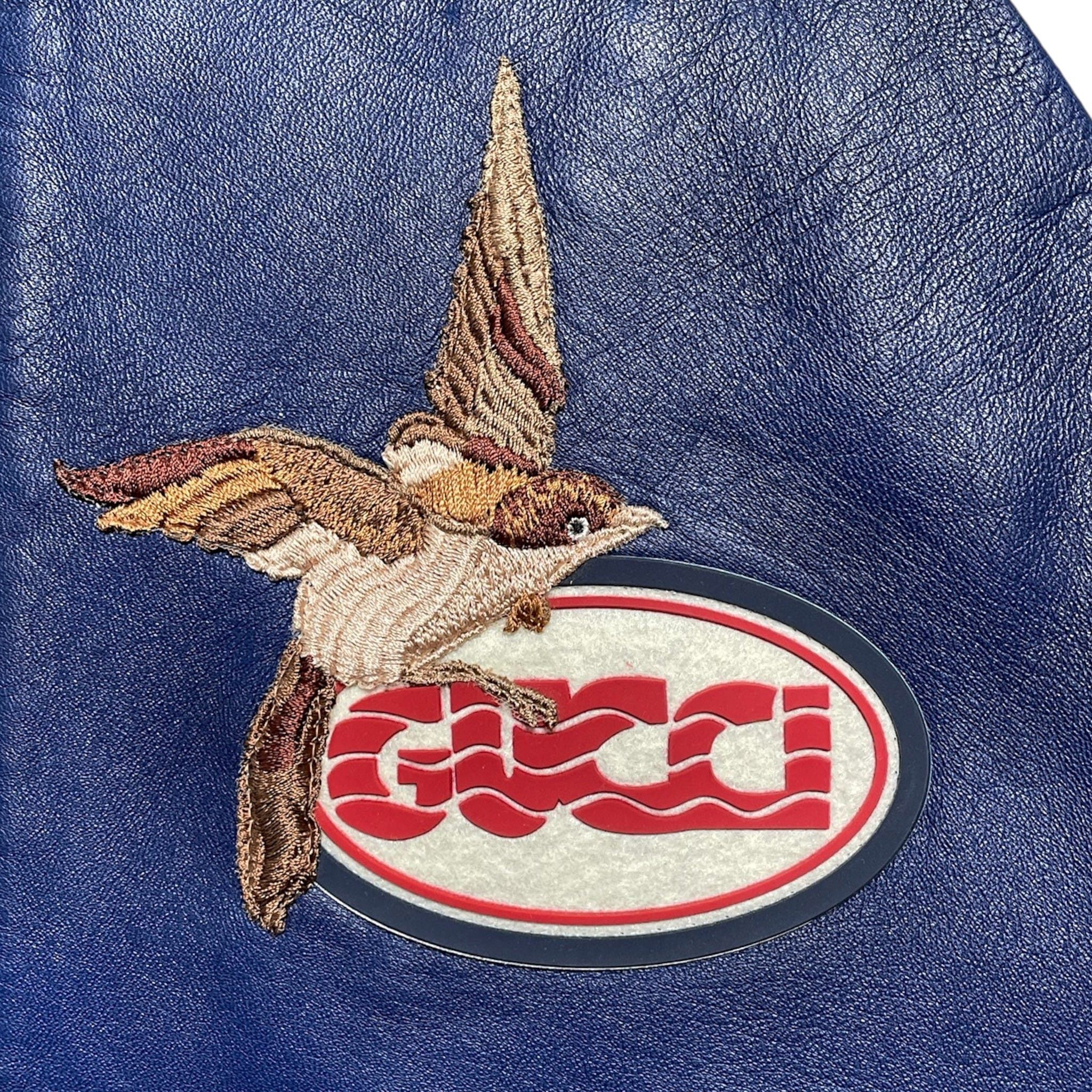 Gucci Bird Embroidered Leather Bomber Jacket Red Blue Size US L / EU 52-54 / 3 - 3 Thumbnail